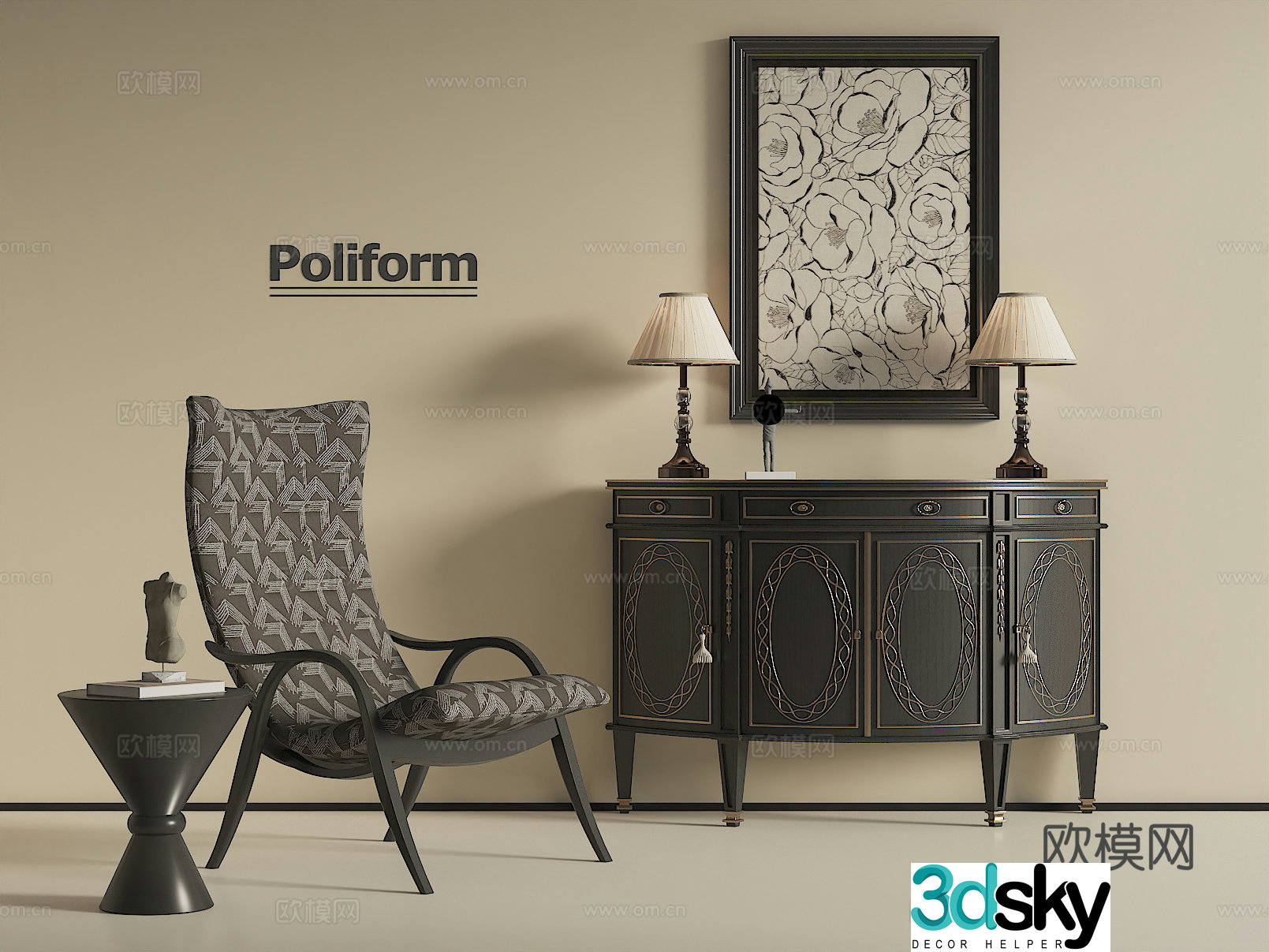 French casual chair 3D model download 3D model