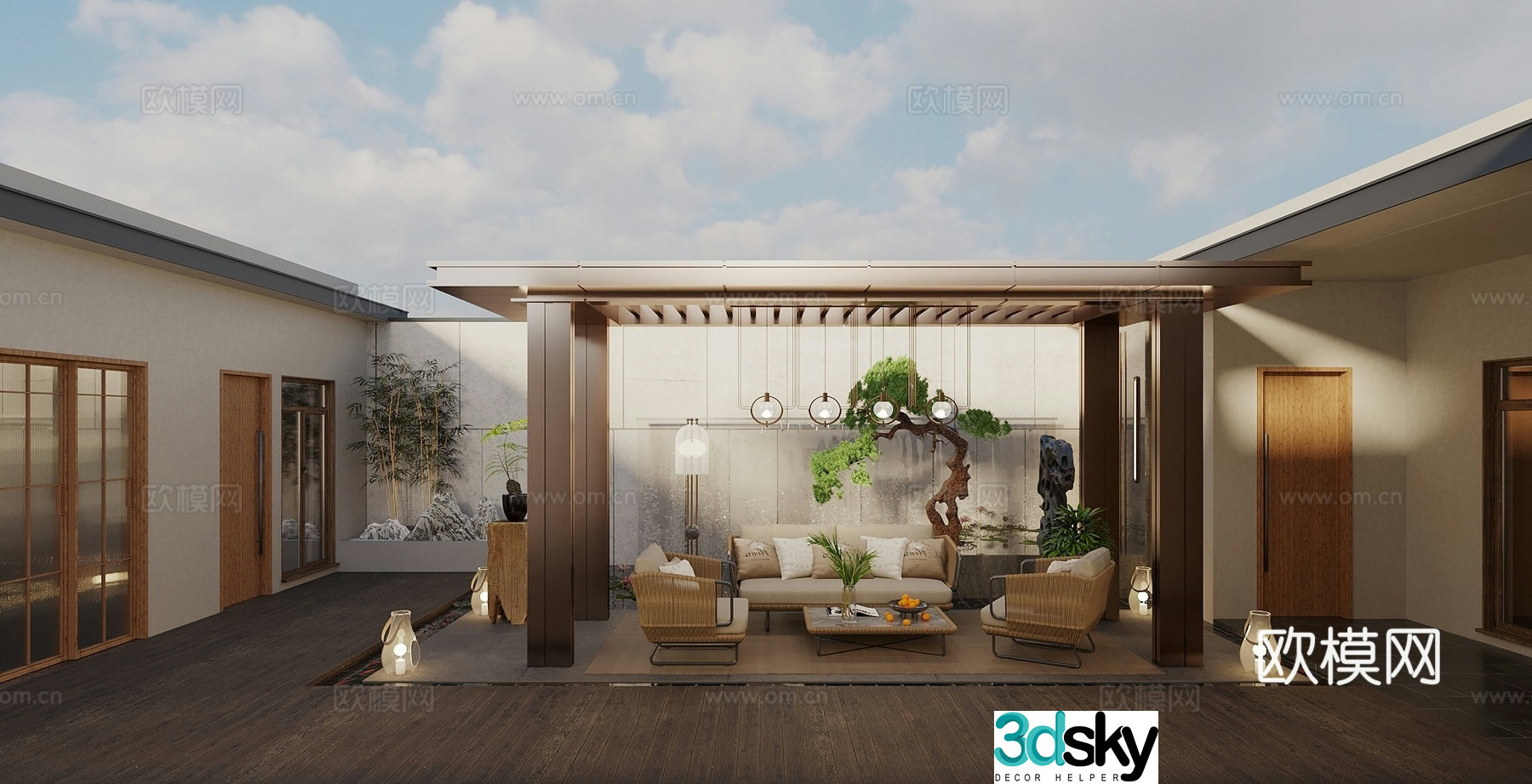 Japanese style new stroke courtyard courtyard landscape homestay courtyard pool home yard landscape private 3d model