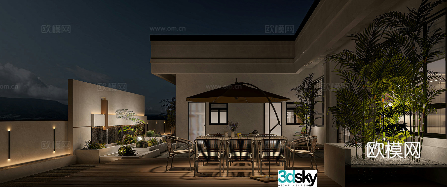 New Chinese style roof garden Landscape garden Balcony garden 3D model