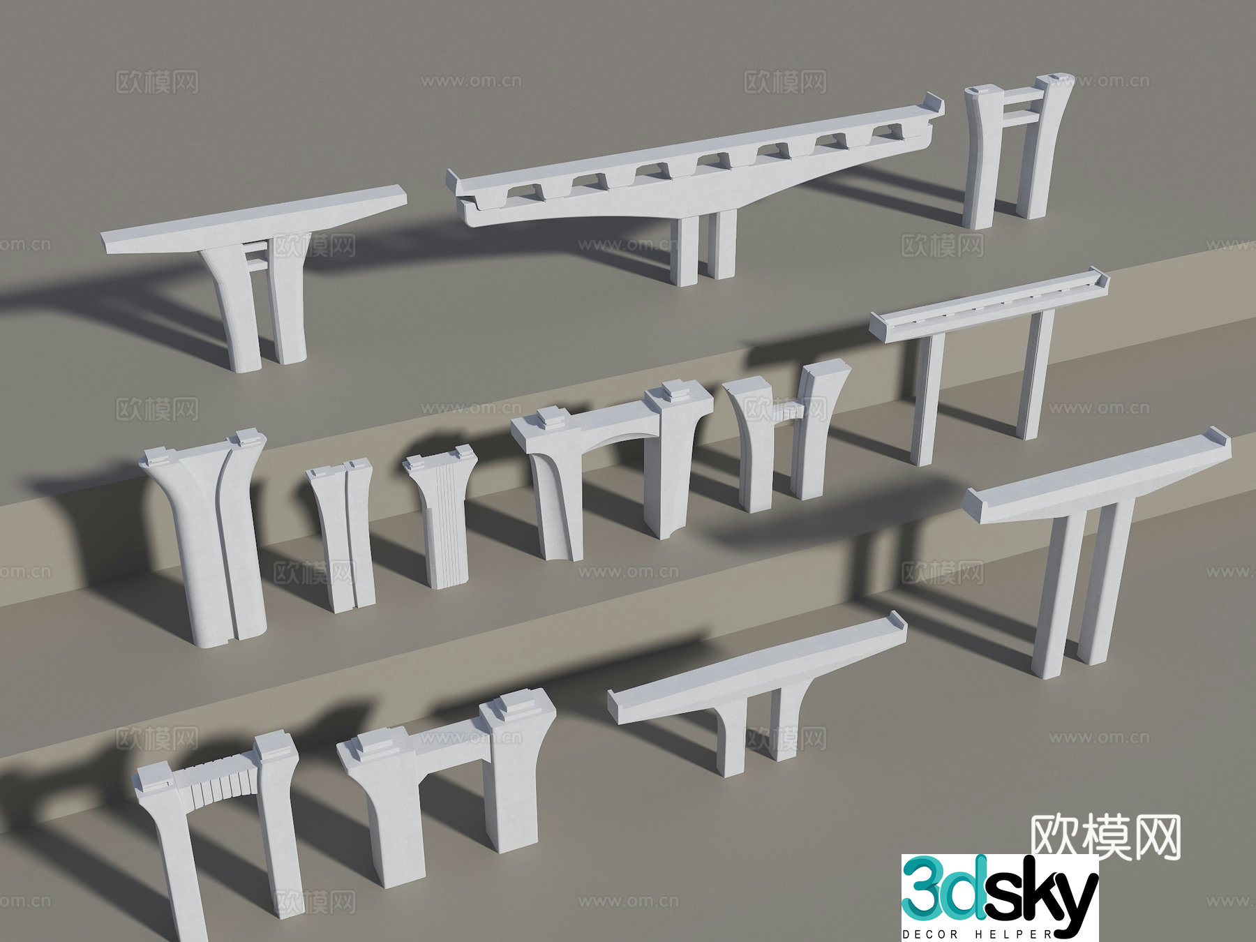 Modern elevated bridge piers high-speed rail piers viaduct columns small box girder piers continuous beam piers 3D model
