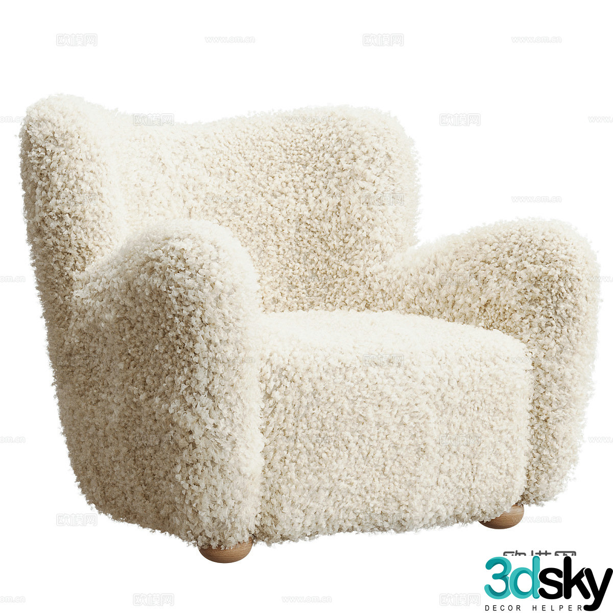 Modern cream style plush lounge chair 3d model