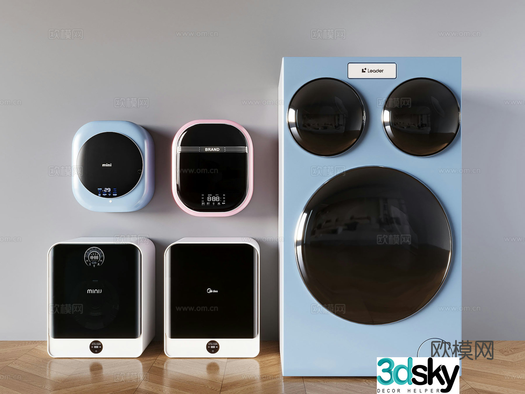 Three-tube lazy washing machine wall-mounted drum washing machine integrated sterilization and mite removal 3D model