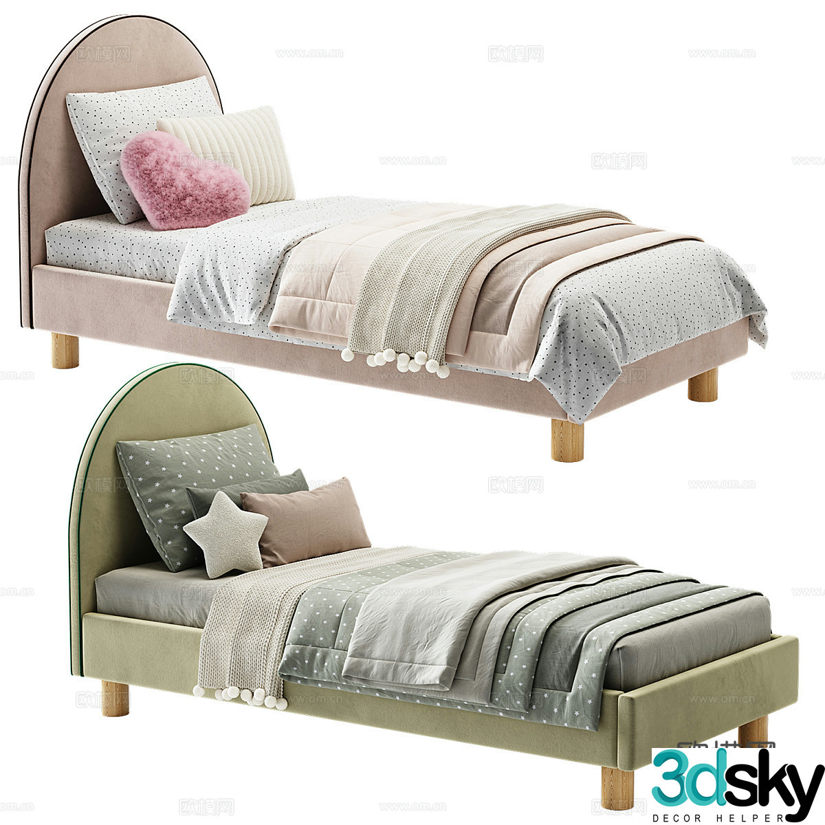 Modern cream style children’s fabric bed 3d model