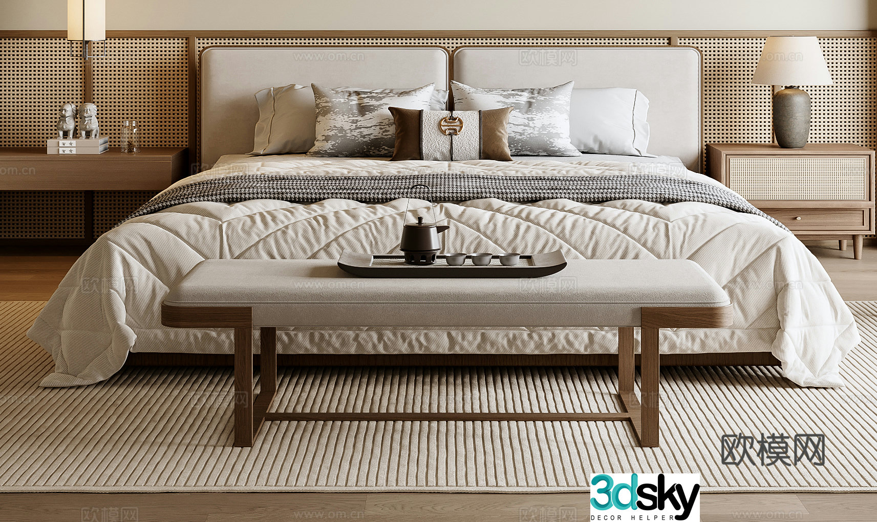 New Chinese style double bed 3D model