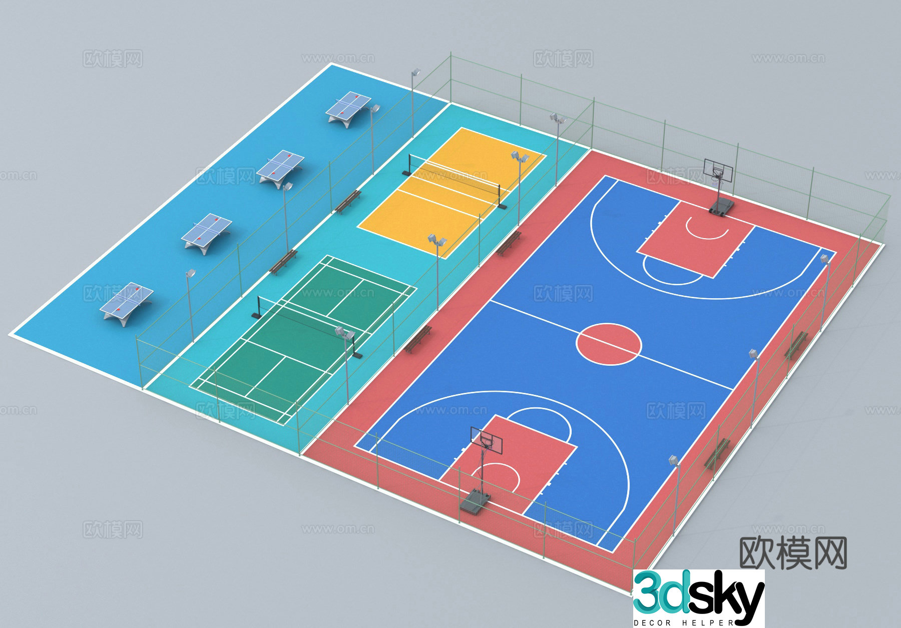 Basketball court badminton court table tennis table stadium tube 3d model