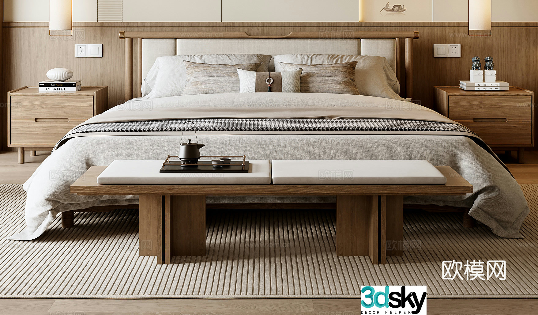 New Chinese style double bed 3D model