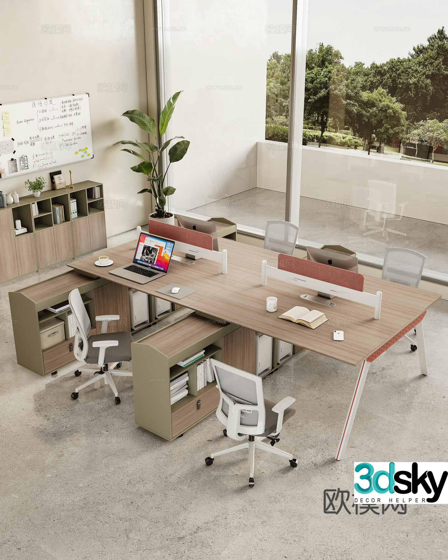 Modern style steel and wood office card combination workstation chair combination office desk screen desk 3D model