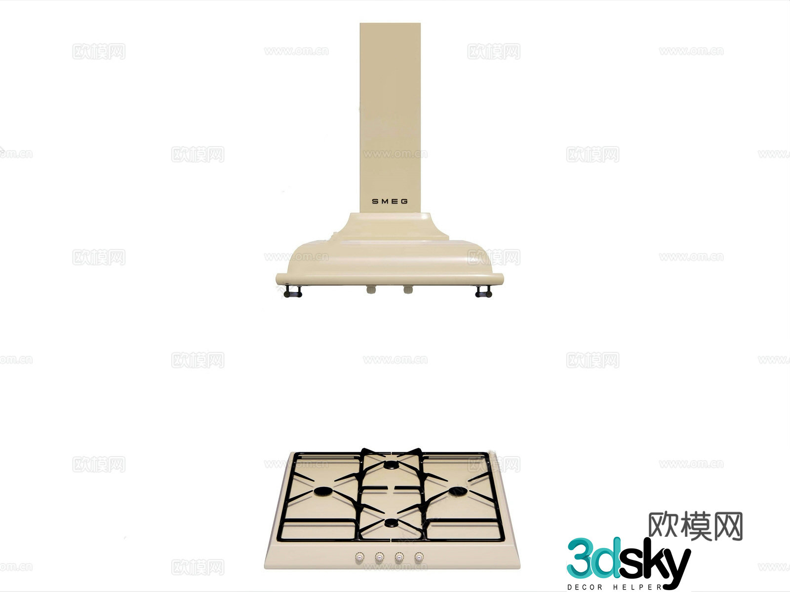 French cream hood stove 3D model 3D model