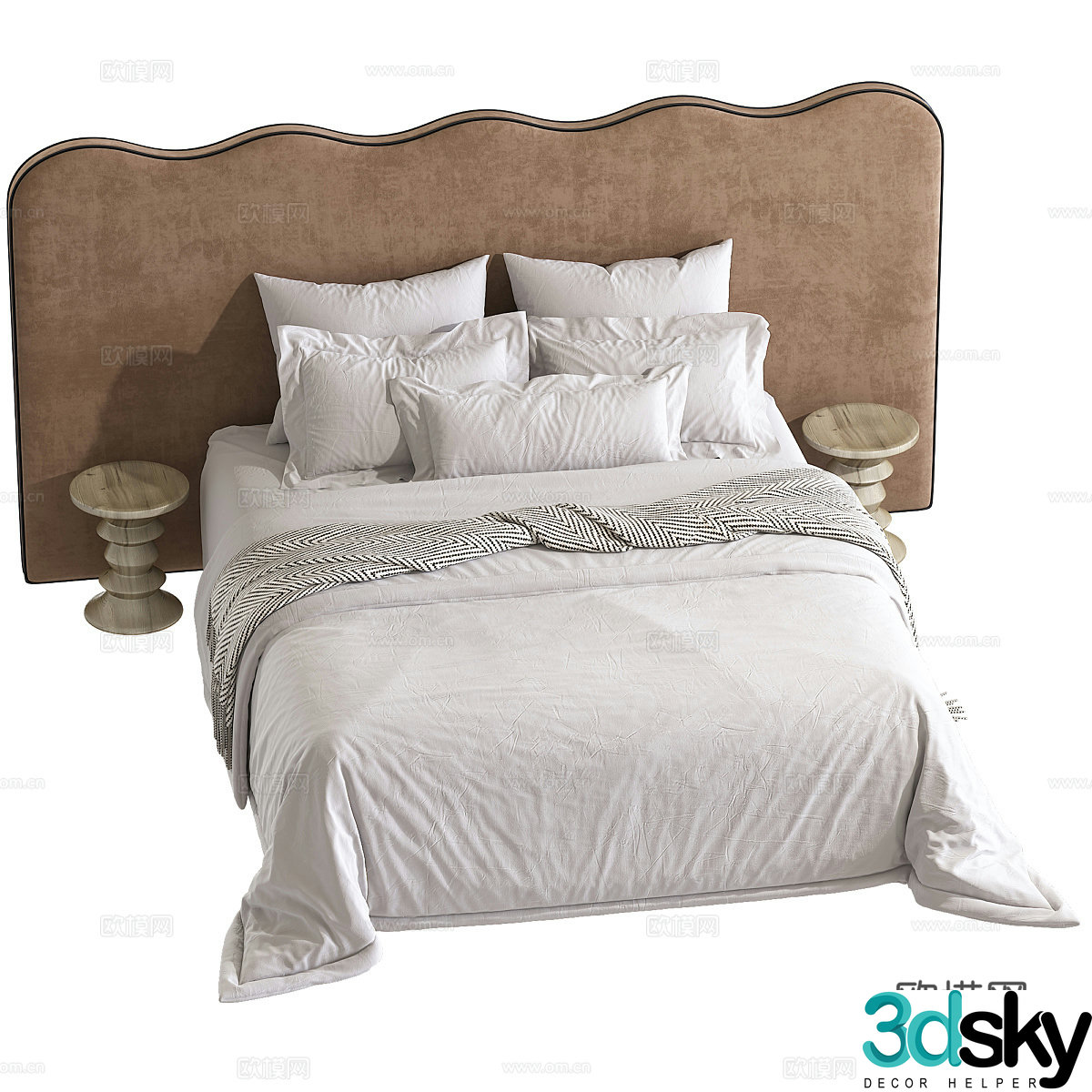 New Chinese style fabric double bed 3D model