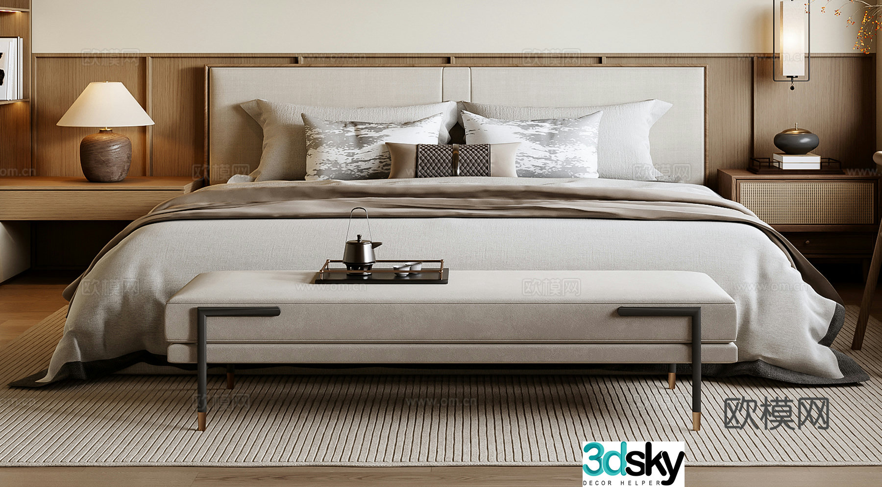 New Chinese style double bed 3D model