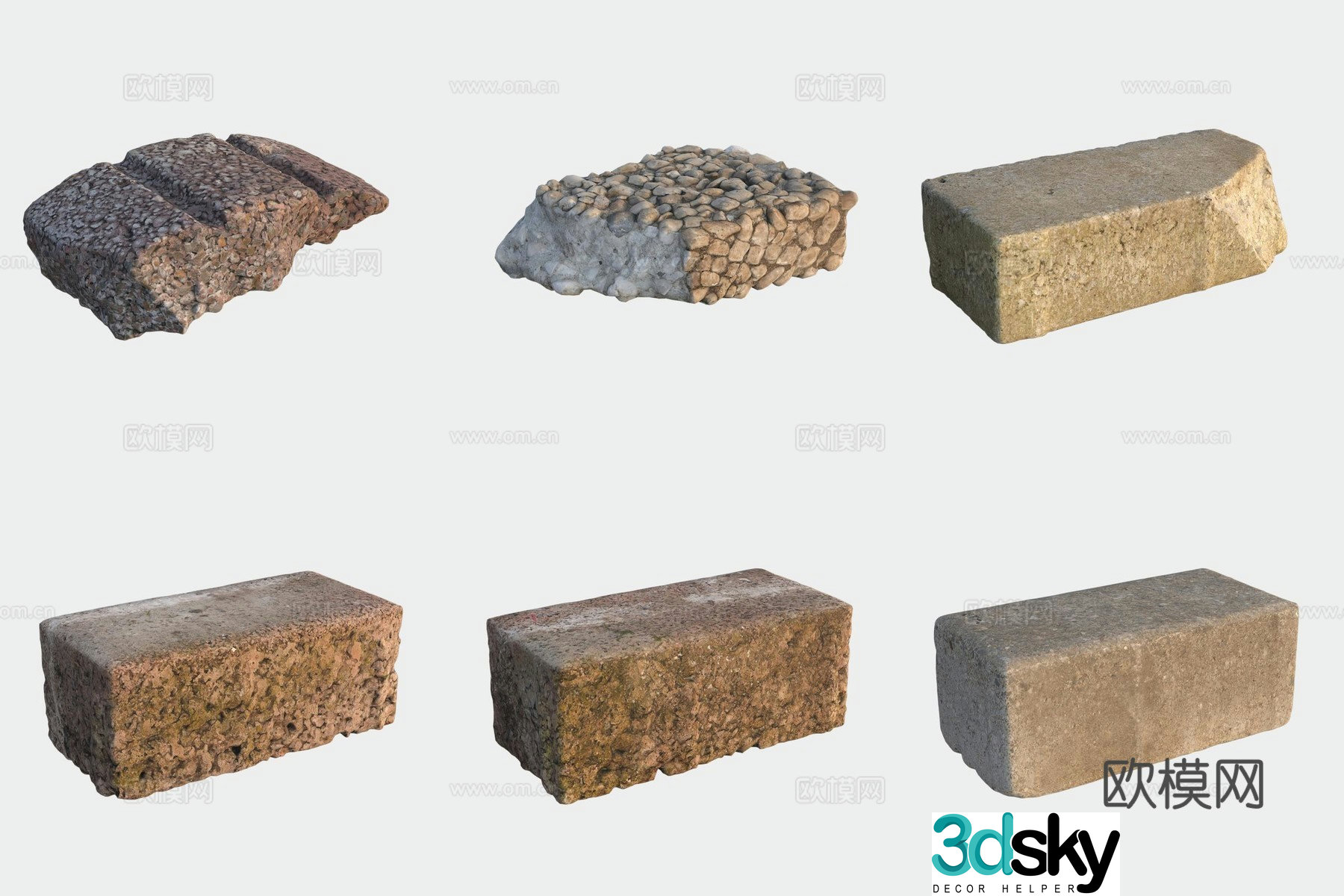 Stone brick building materials 3d model