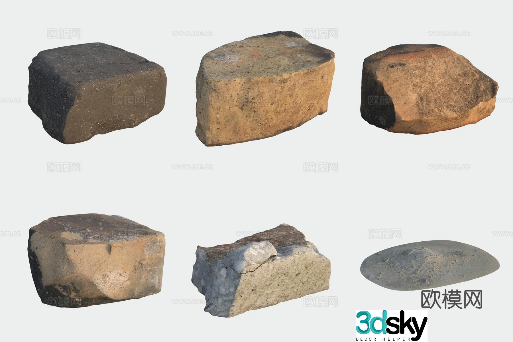 Stone brick building materials 3d model