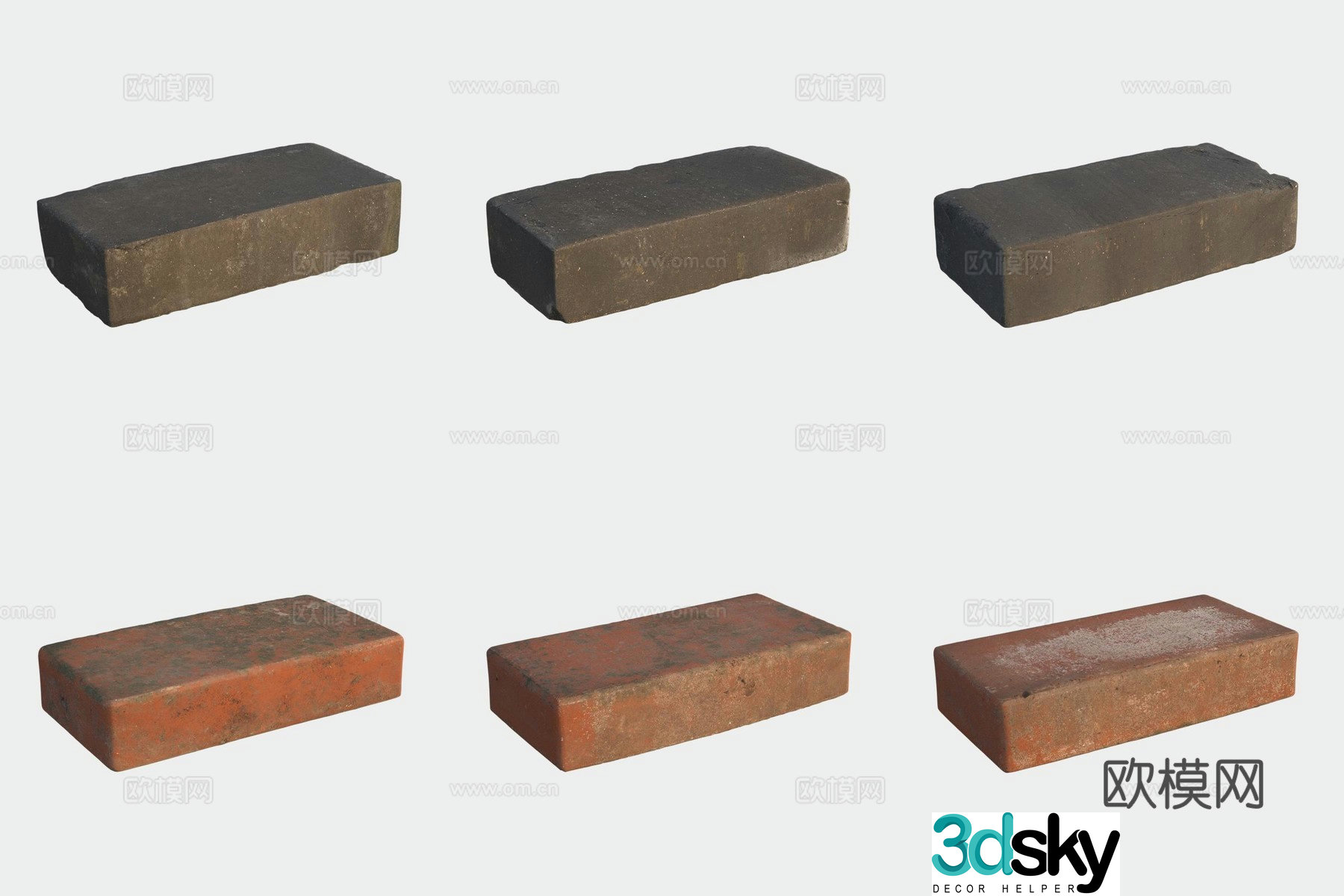 Red brick floor tiles building materials stone 3d model
