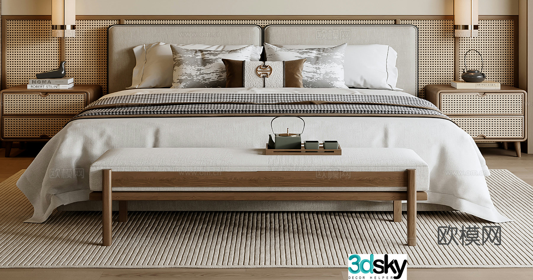 New Chinese style double bed 3D model