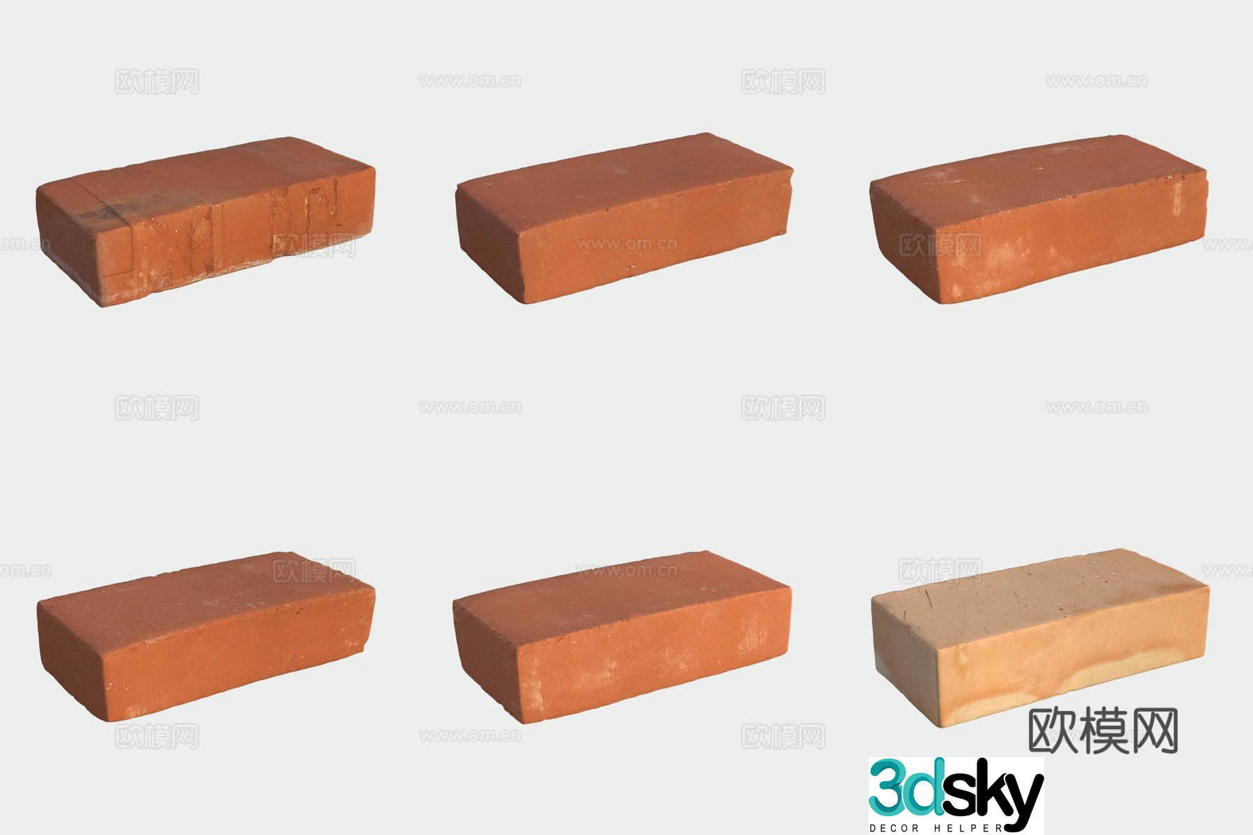Red brick floor tiles building materials stone 3d model
