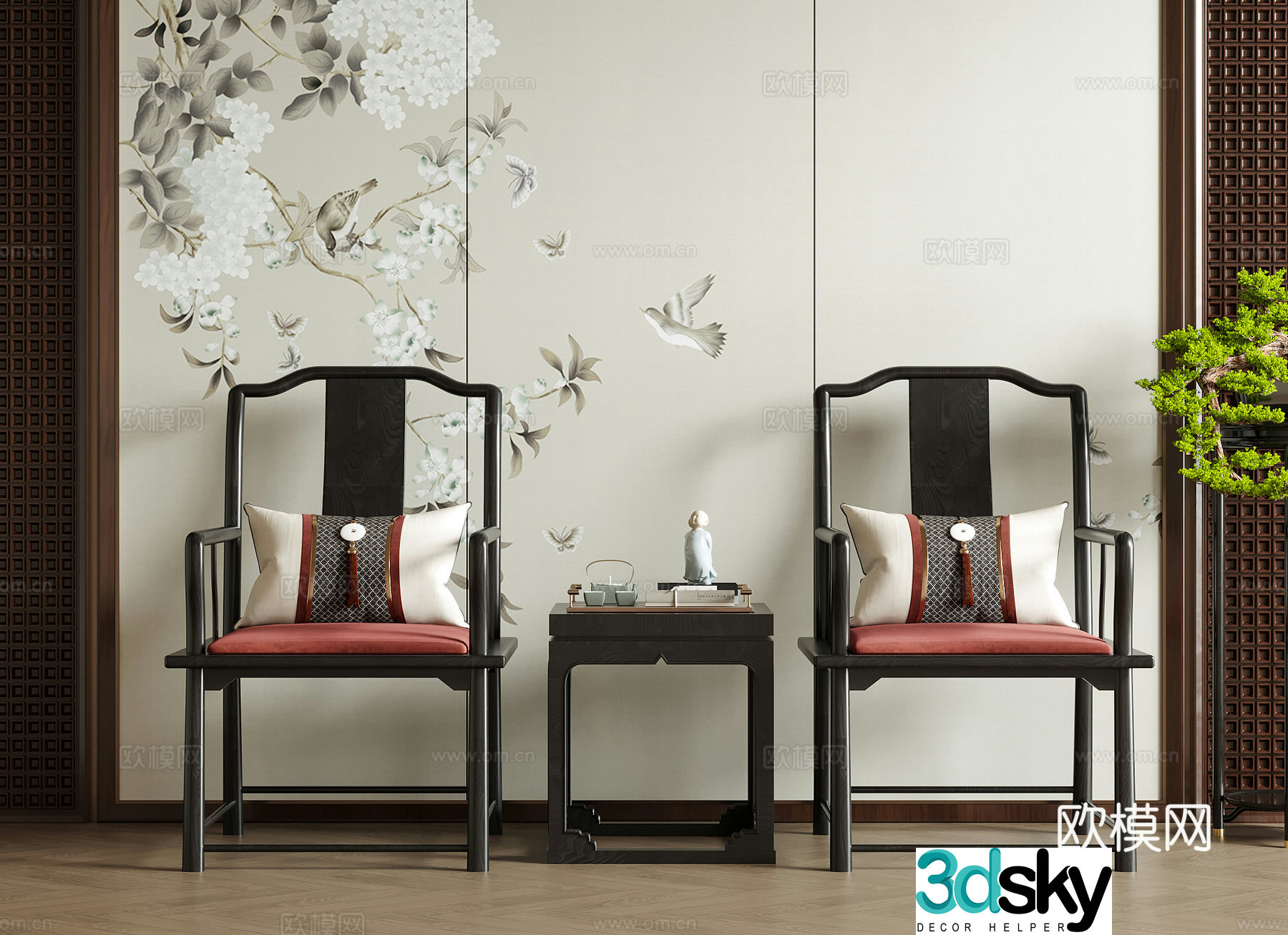 Chinese single chair dining chair tea chair leisure chair 3d model
