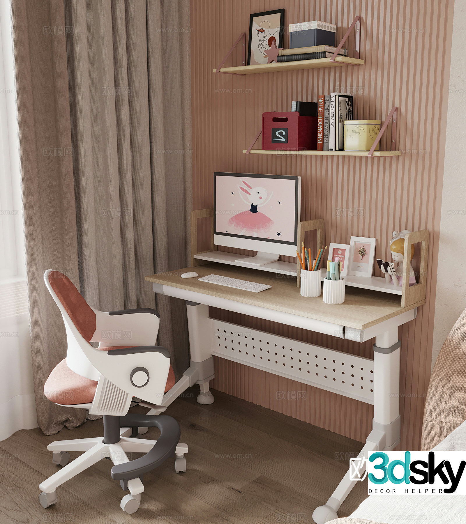 Study table Modern desk chair Children’s study table 3D model