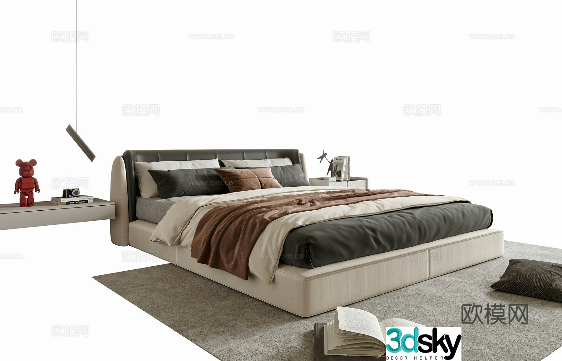 Modern double bed nightstand 3d model