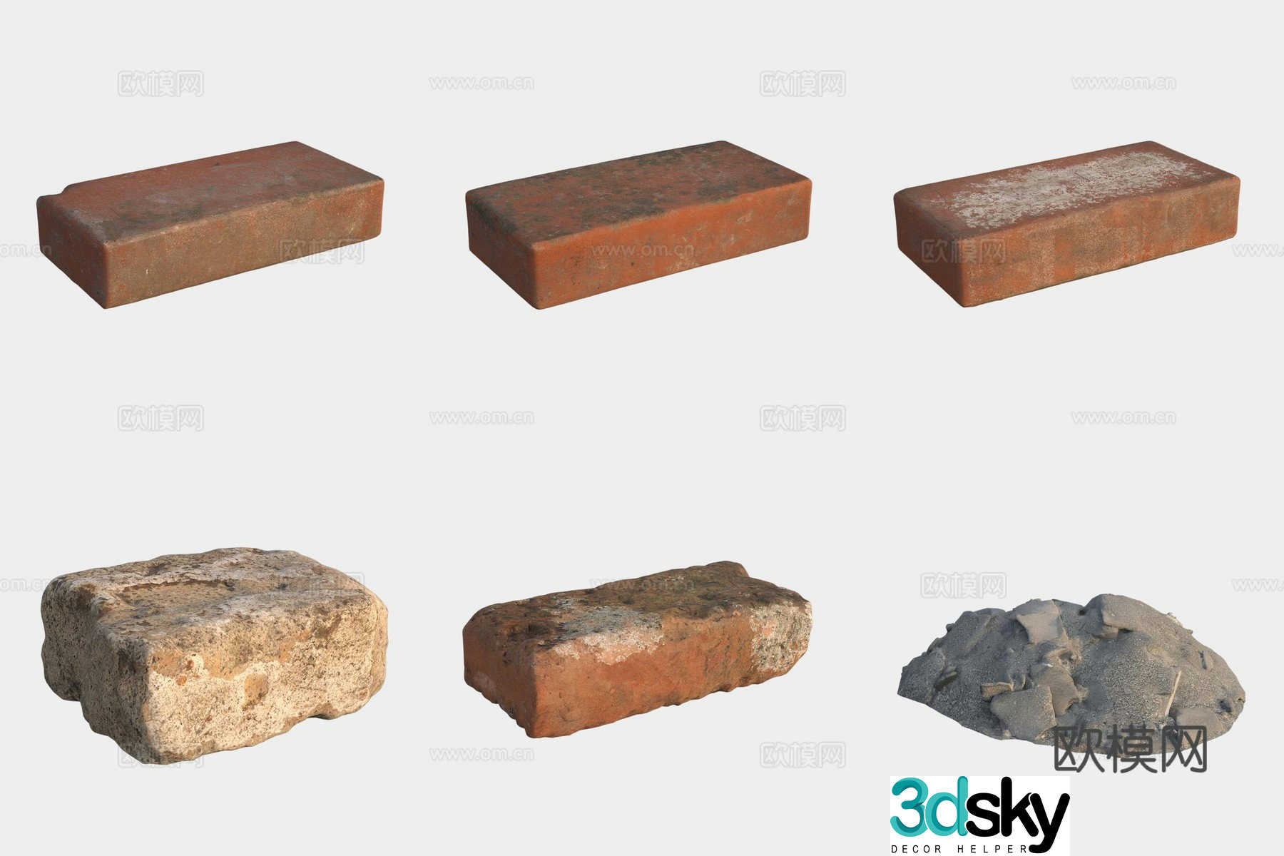 Red brick floor tiles building materials stone 3d model