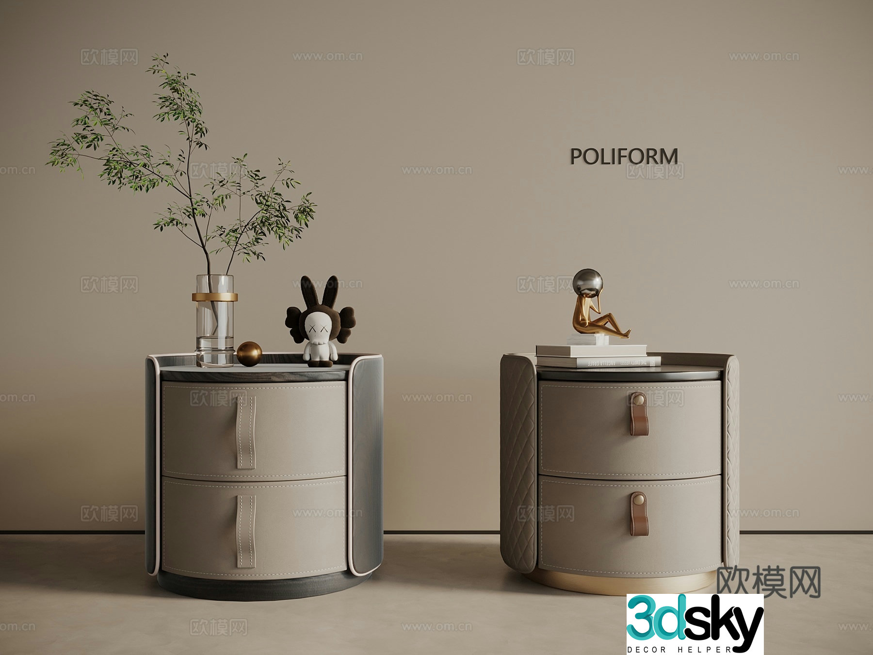 Modern light luxury bedside table 3d model
