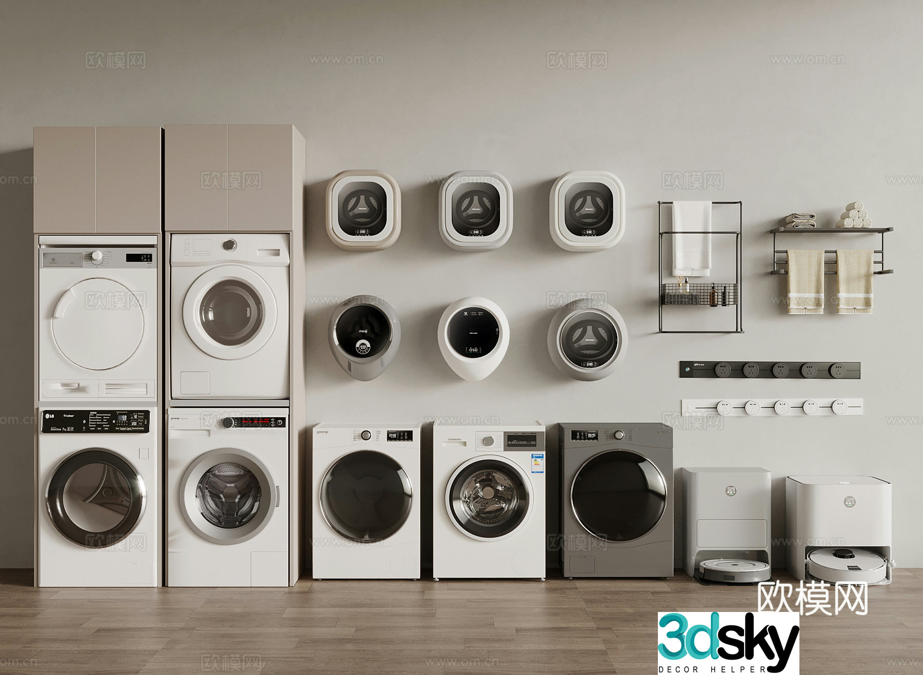 Washing machine modern appliances washing machine towel rack 3d model