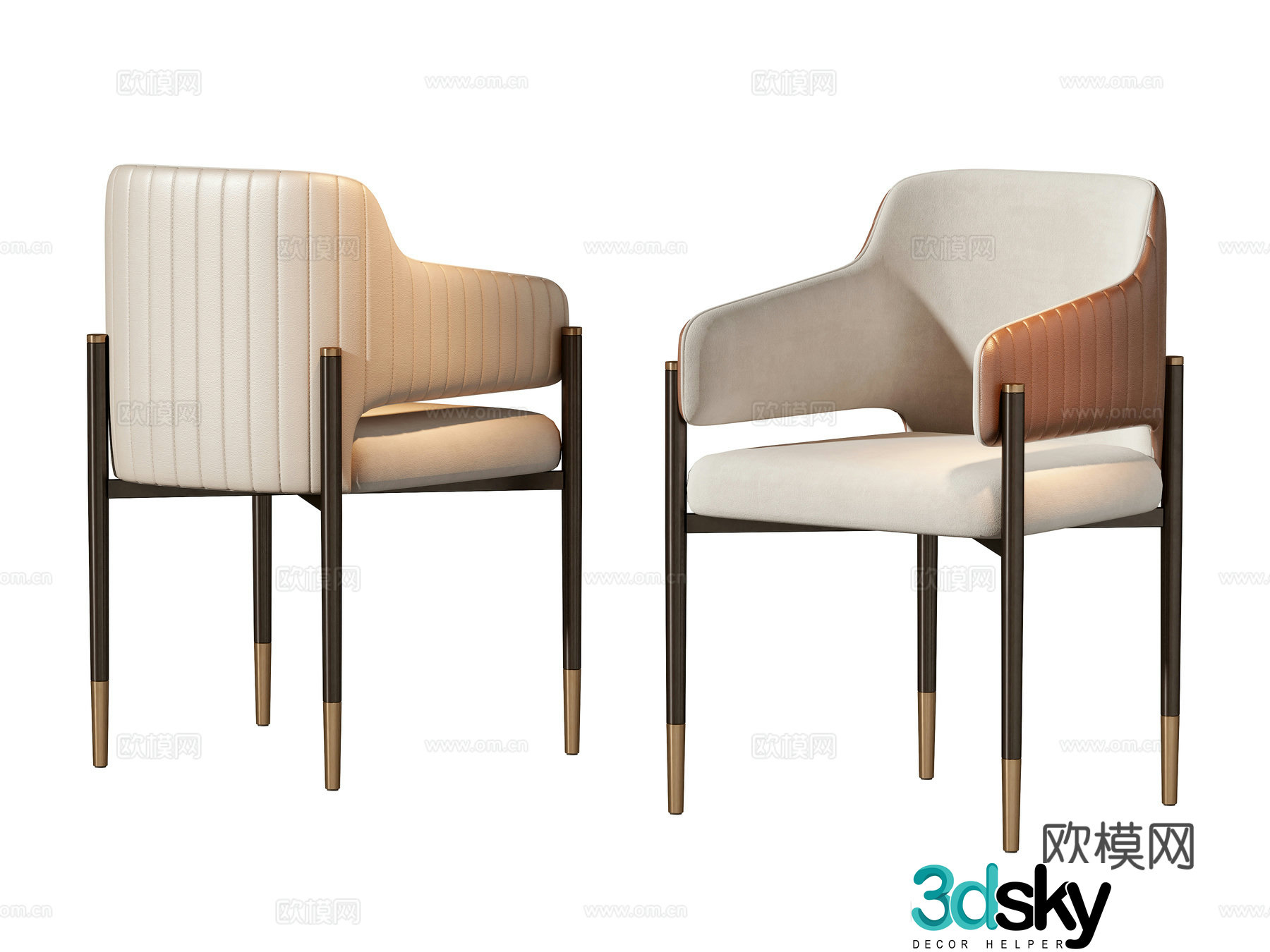 Simple European single chair dining chair 3d model