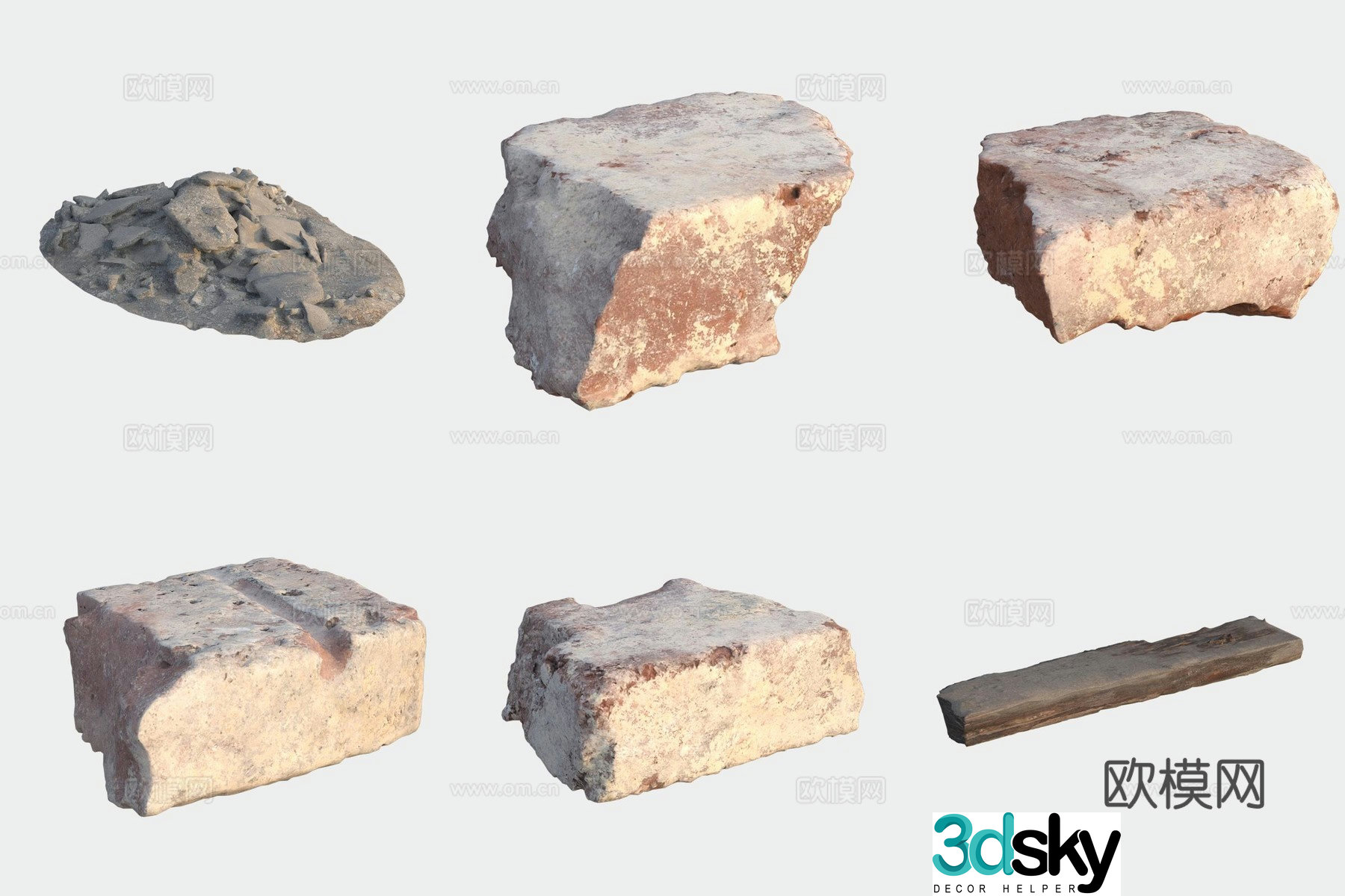 Brick floor tiles building materials waste stone wood board 3d model