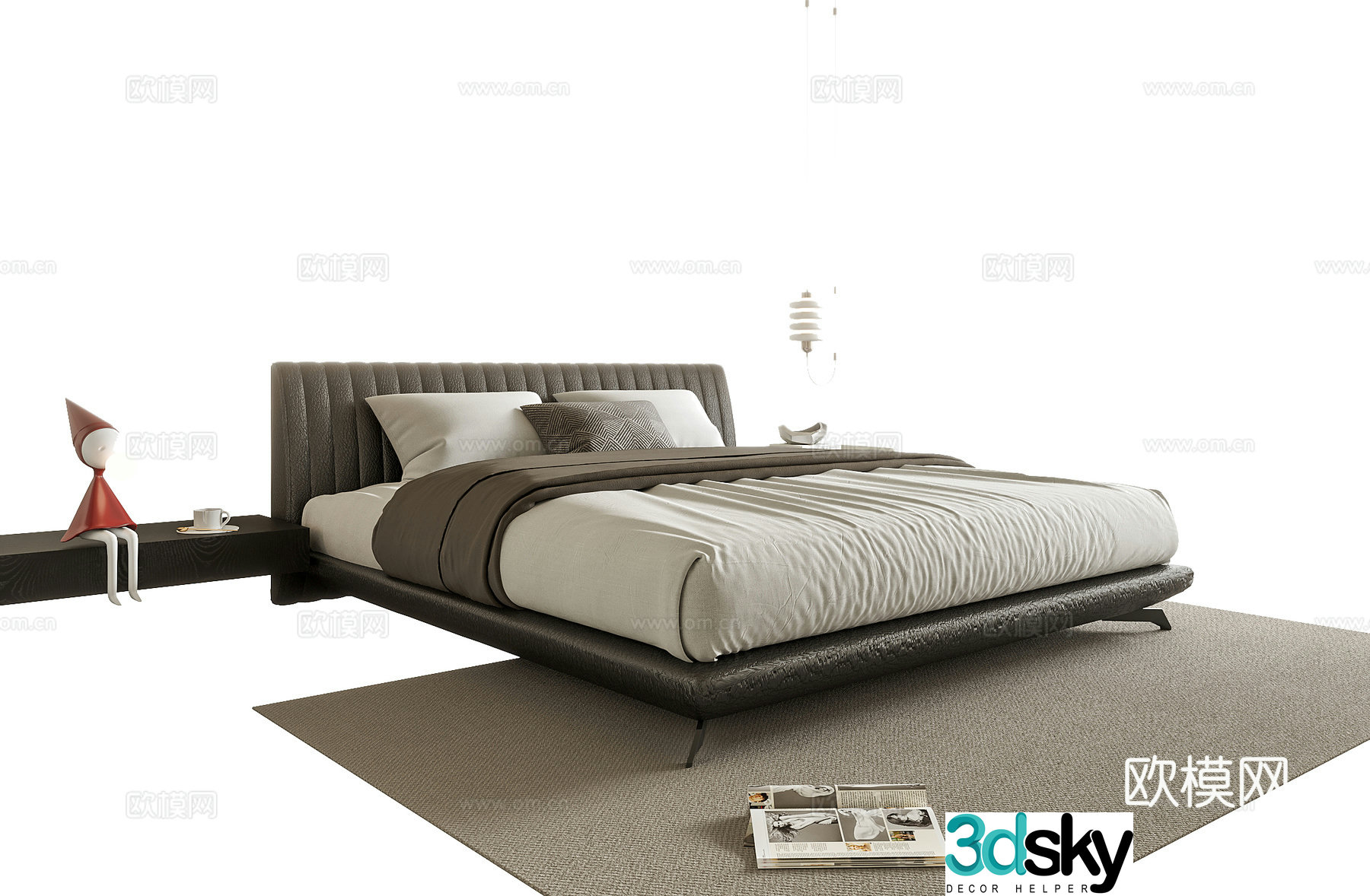 Modern double bed bedside table bedside chandeliers 3d model