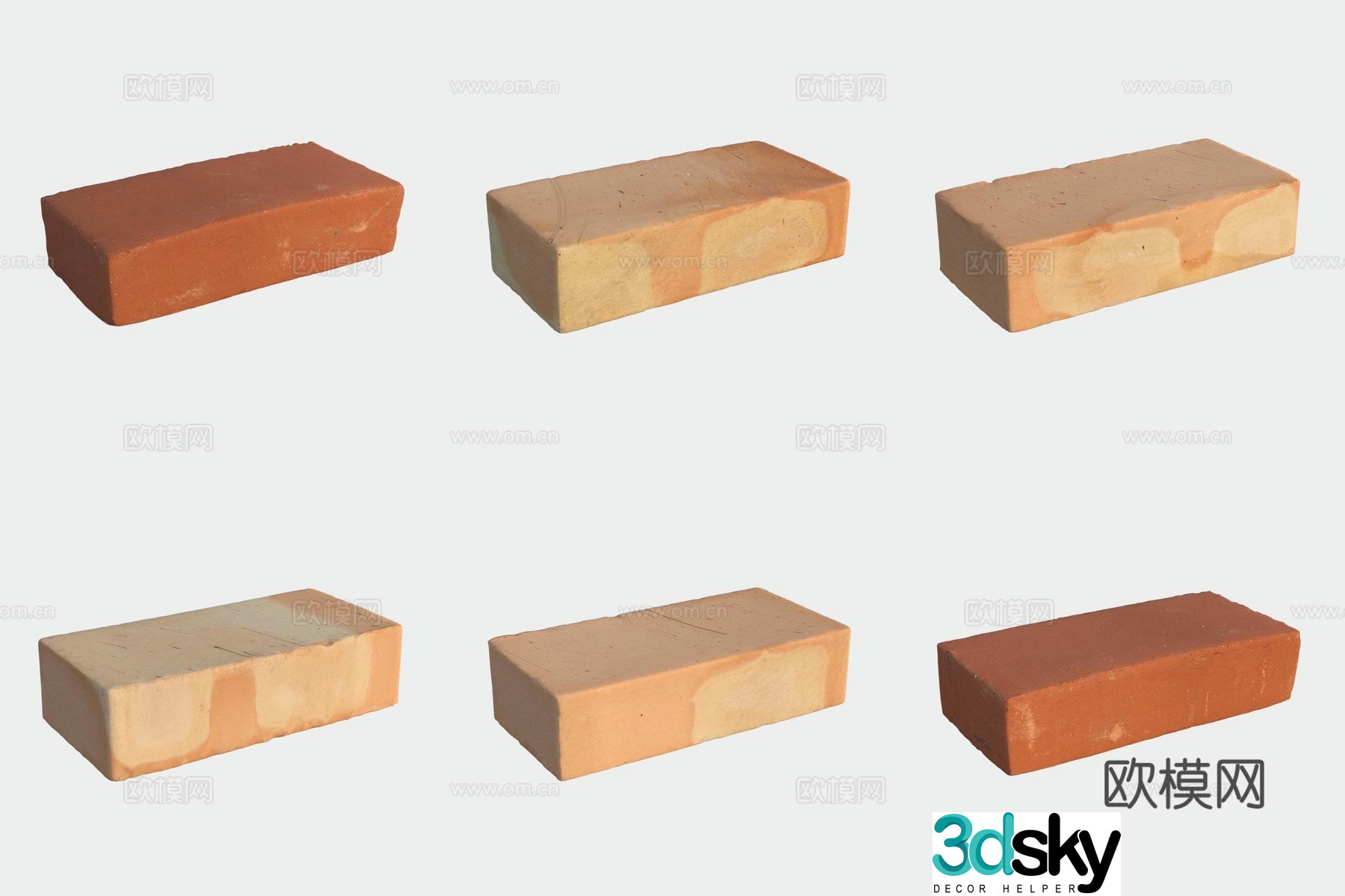 Red brick floor tiles building materials stone 3d model