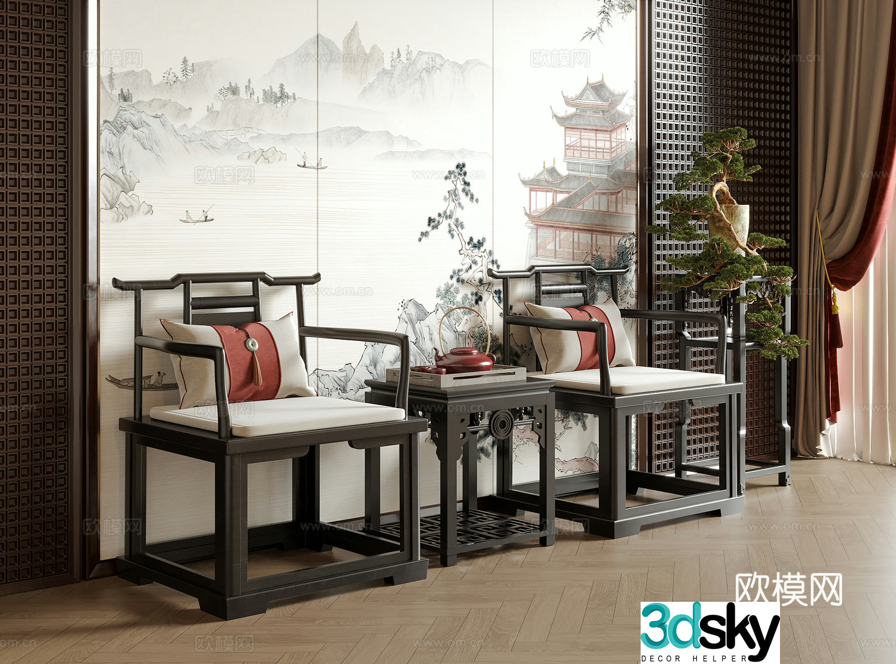 Chinese single chair tea chair dining chair leisure chair 3d model