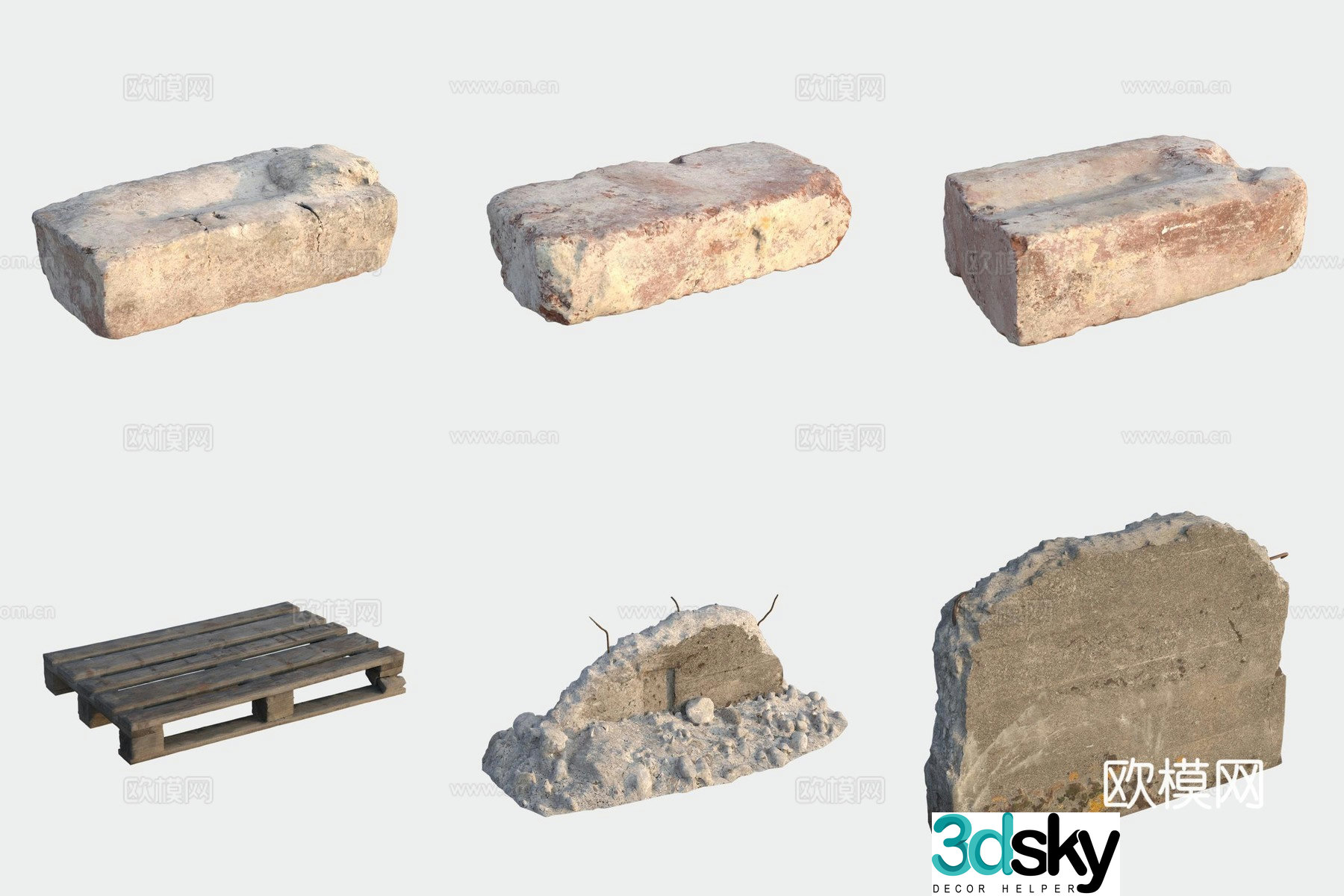 Brick floor tiles building materials waste stone wall 3d model