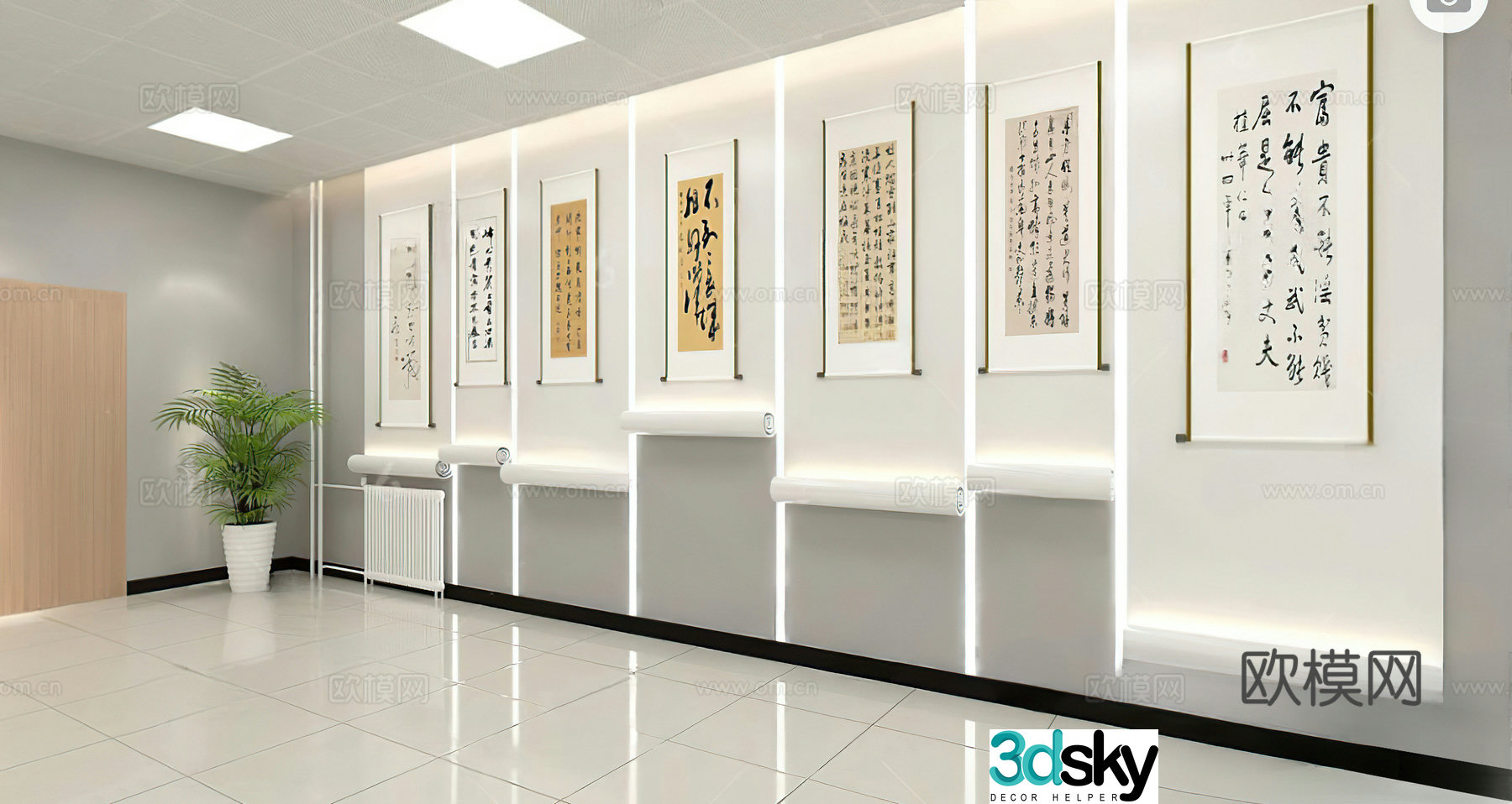 Modern Art Hall Painting Hall Calligraphy Hall Theme Wall Cultural Wall Calligraphy Theme Wall 3D Model
