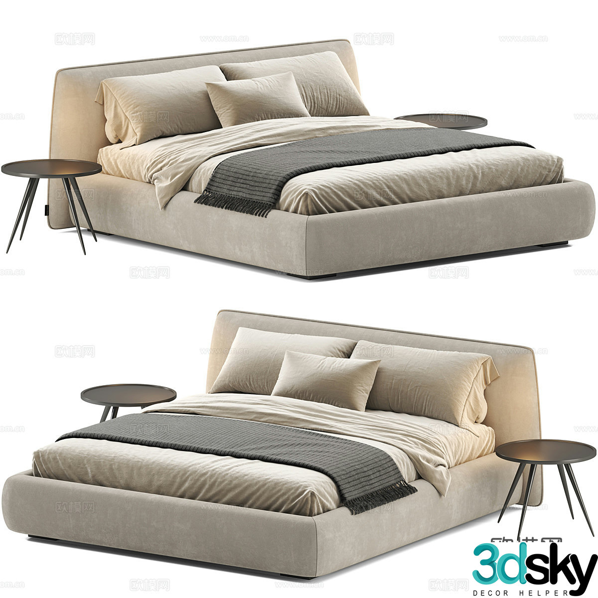 Modern Italian fabric double bed 3D model