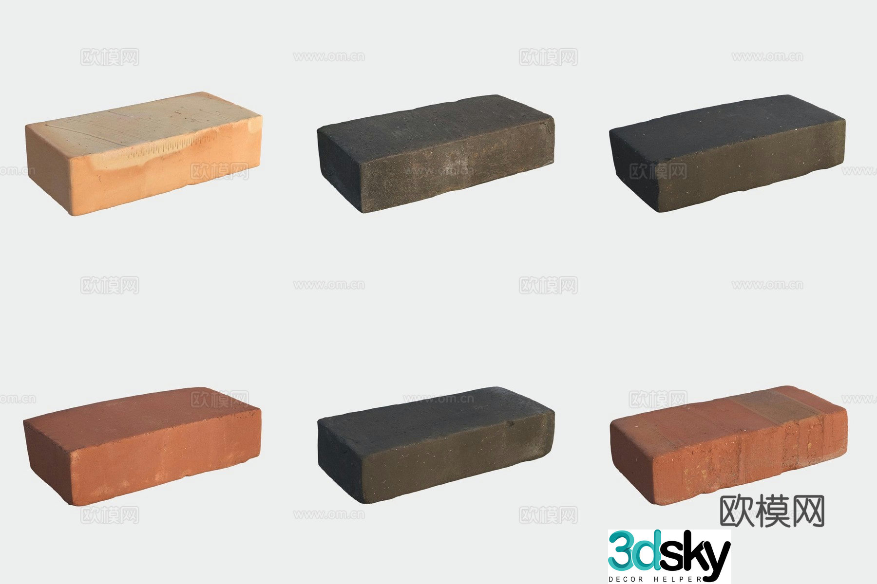 Red brick floor tiles building materials stone 3d model