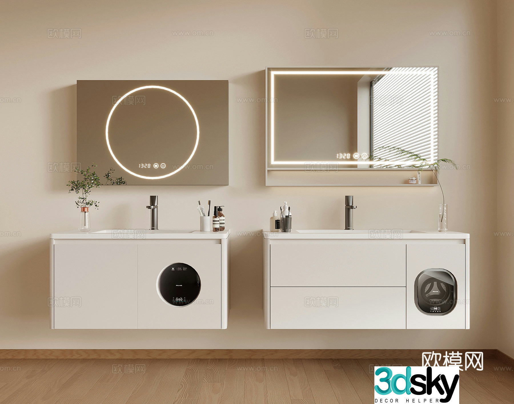Bathroom cabinet modern bathroom cabinet mirror washbasin 3d model