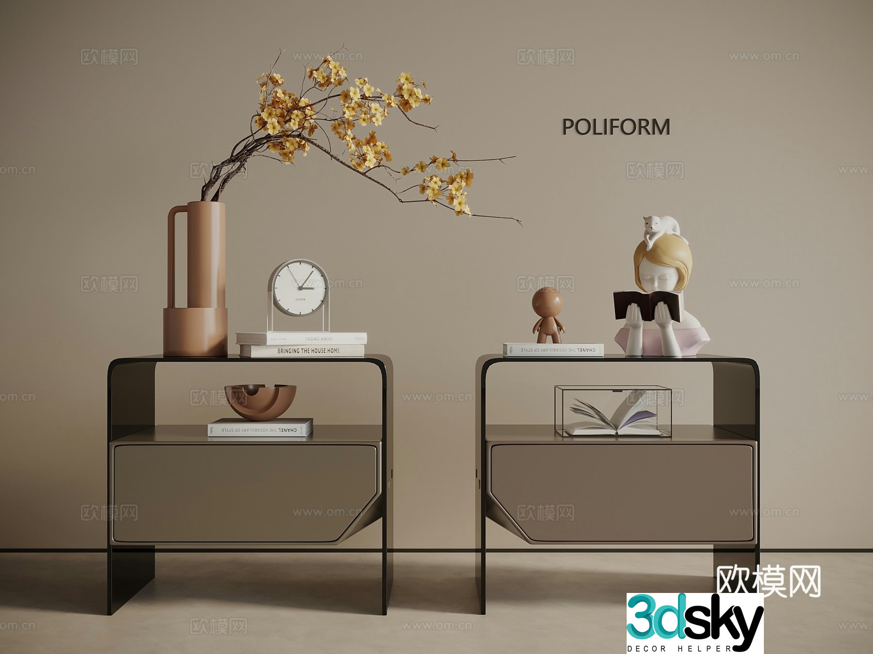 Modern light luxury bedside table 3d model