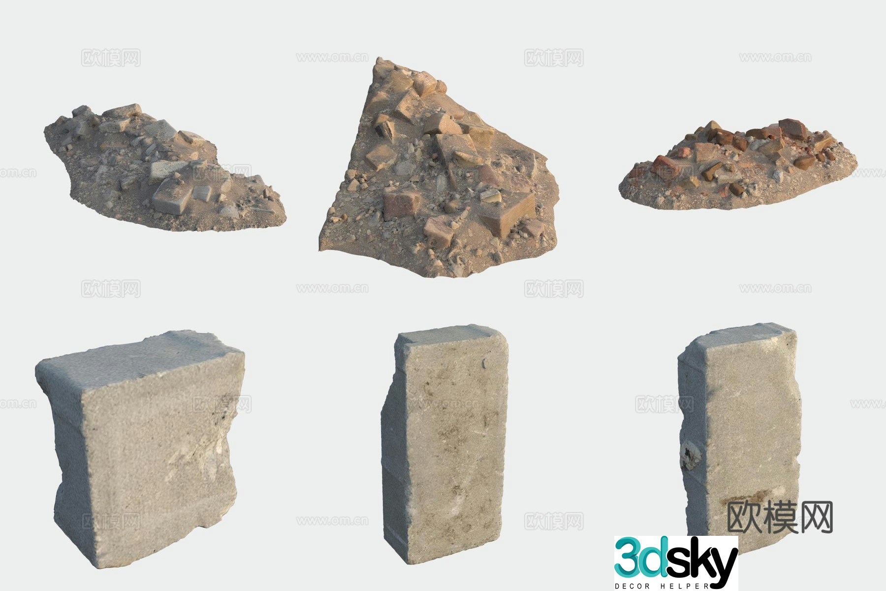 Building materials waste pile big stone 3d model