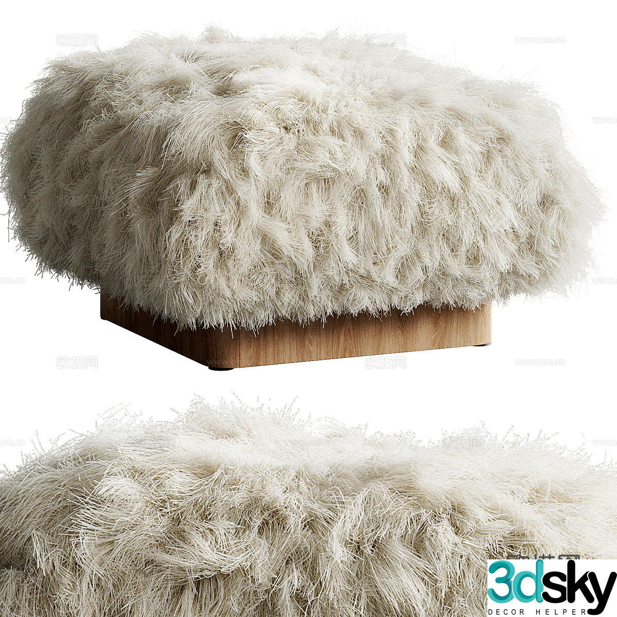 Modern creamy style plush stool 3d model