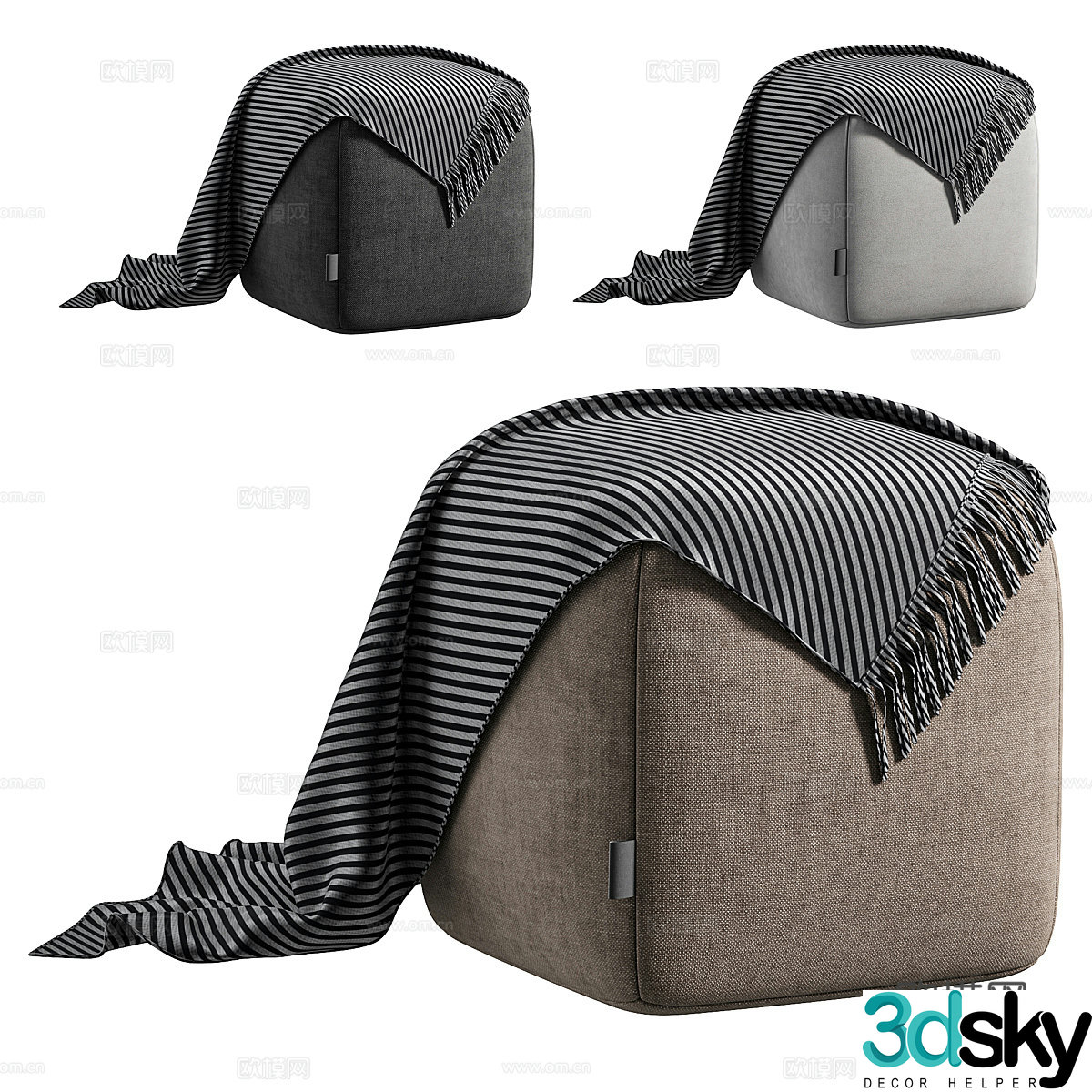 Modern Italian fabric stool 3D model