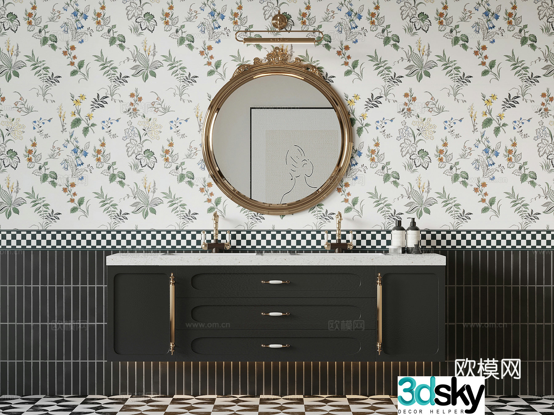 Bathroom cabinet French retro style bathroom cabinet bathroom mirror 3d model