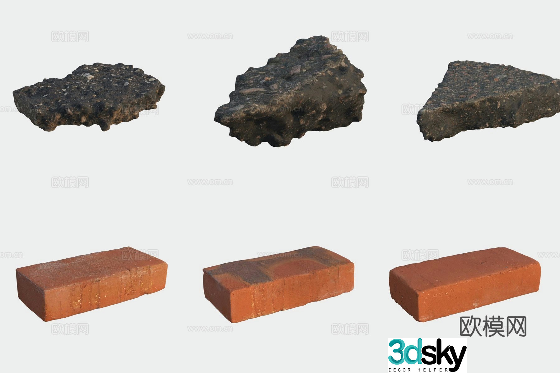 Red brick stone floor tiles building materials waste 3d model