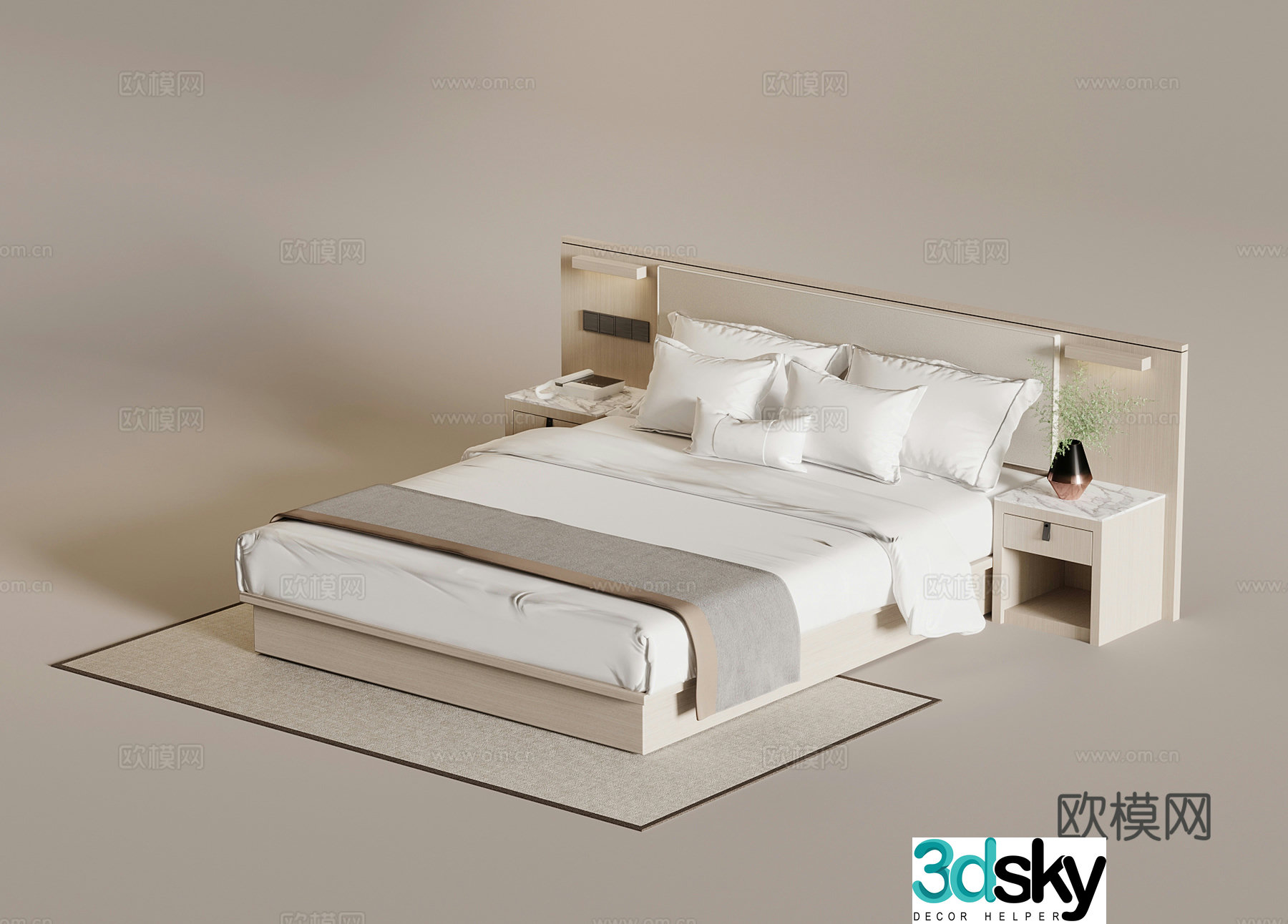 Bed Modern Double Bed 3D Model