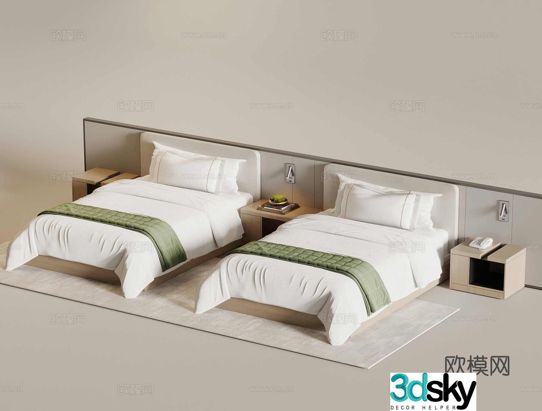 Bed Modern Double Bed Bed Nightstand 3D Model