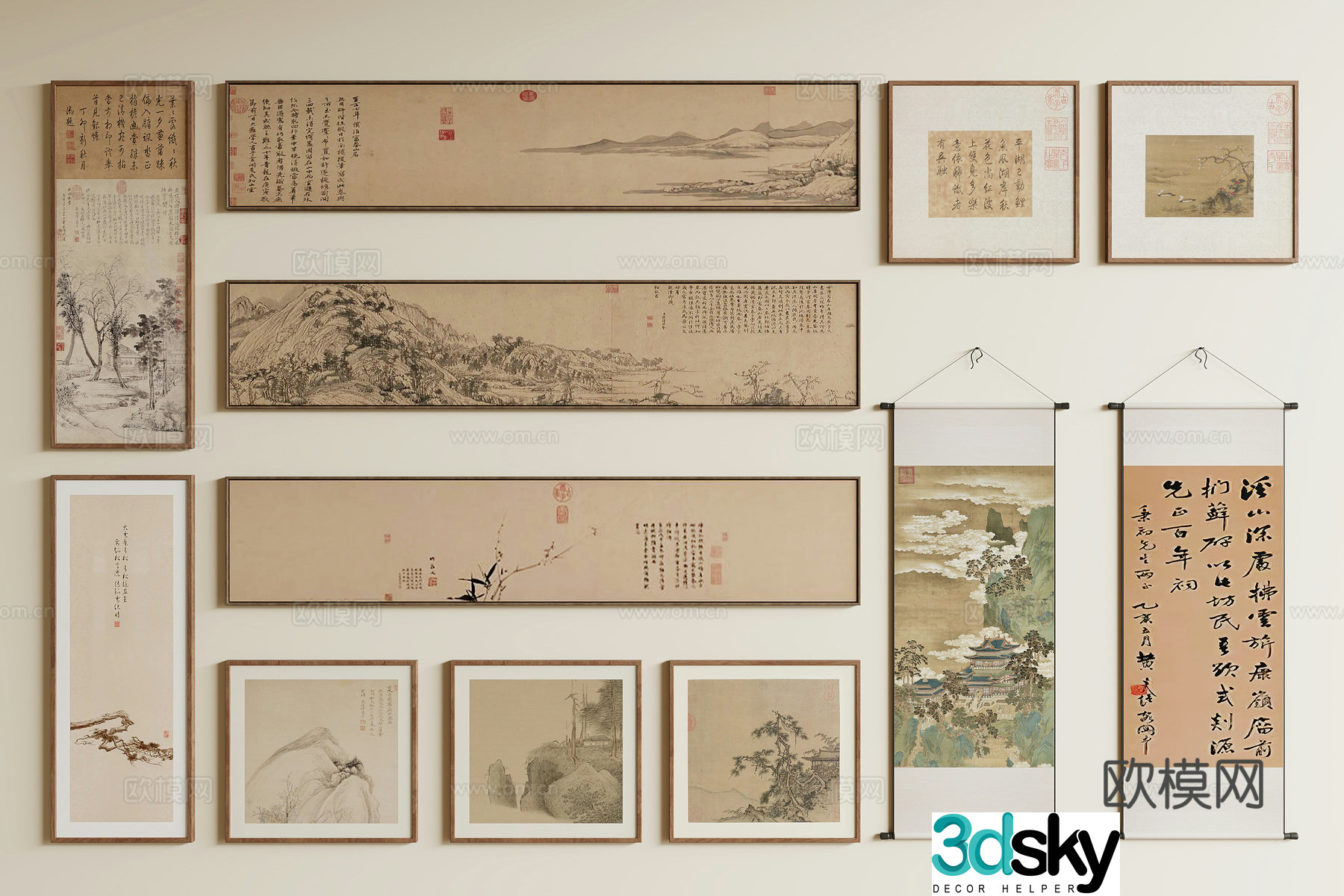 New Chinese Song style hanging painting combination 3D model