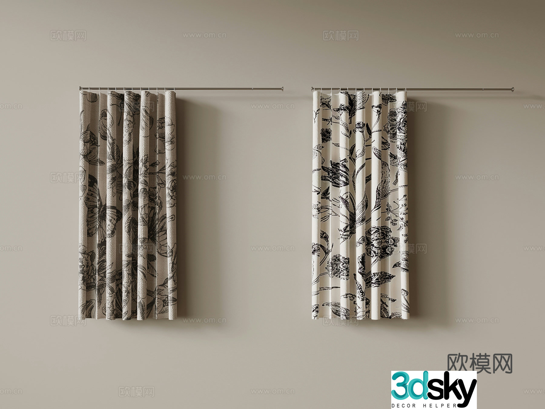 Curtain French retro curtain floral curtain 3d model