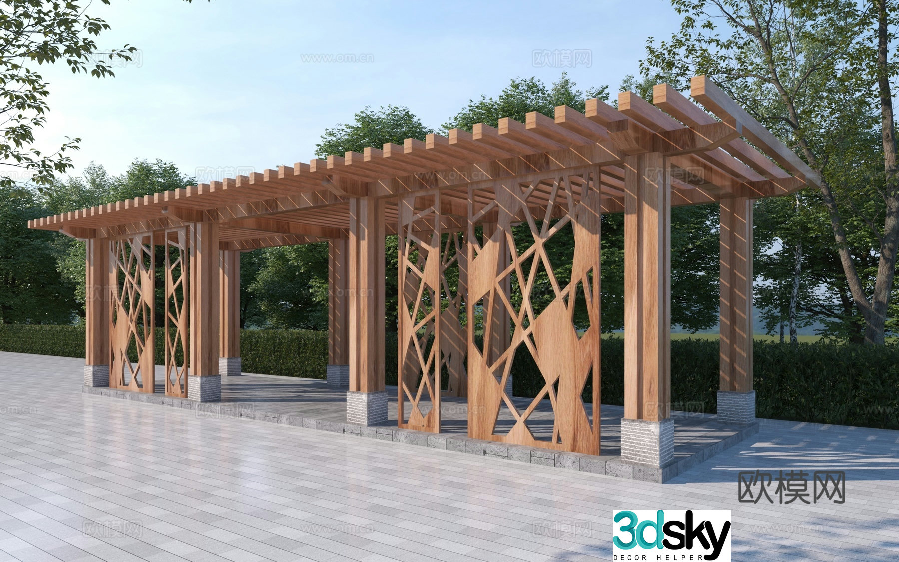 New Chinese style wooden corridor frame 3D model