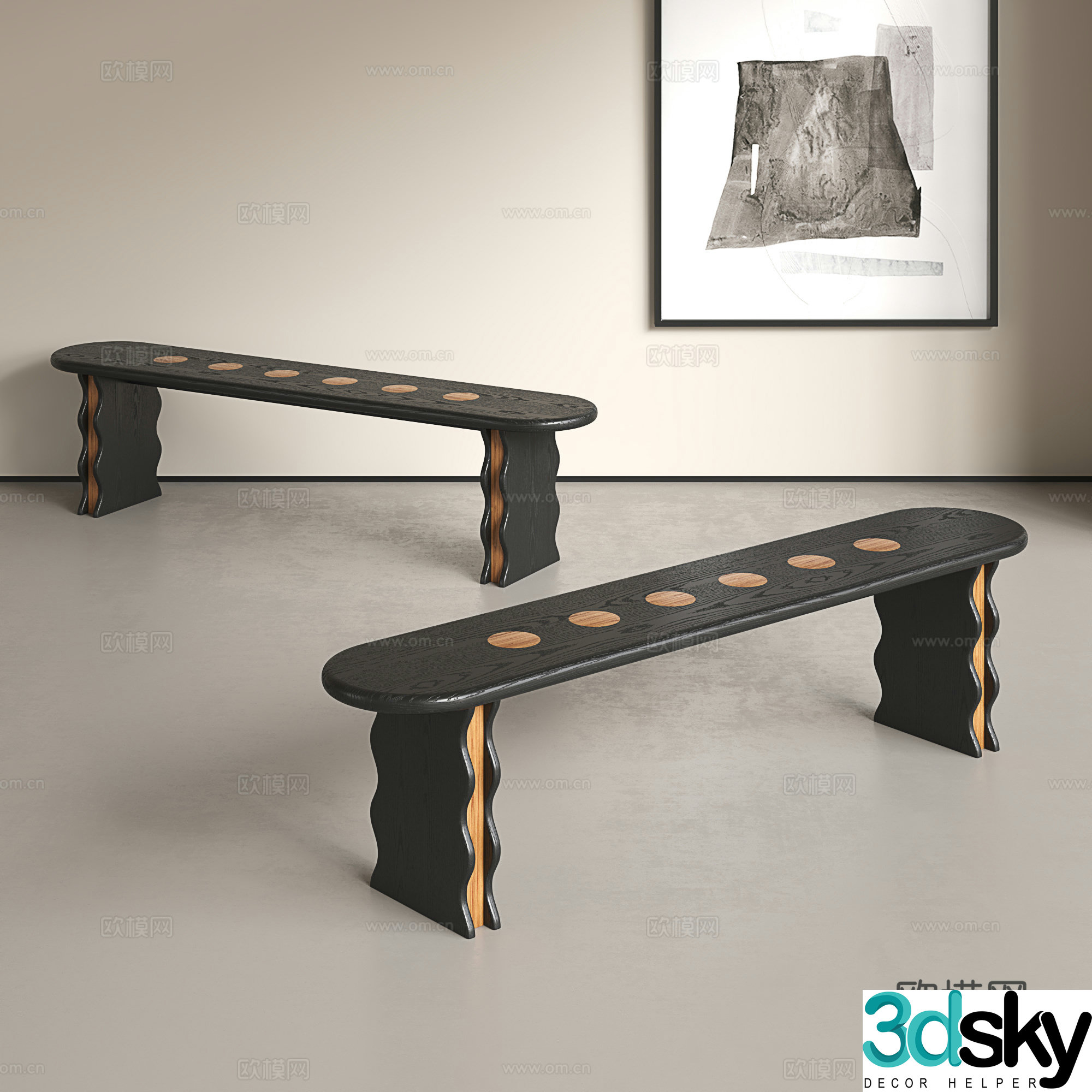 Retro style bench medieval style long bench wasaki style solid wood long bench home change shoe bench 3D model