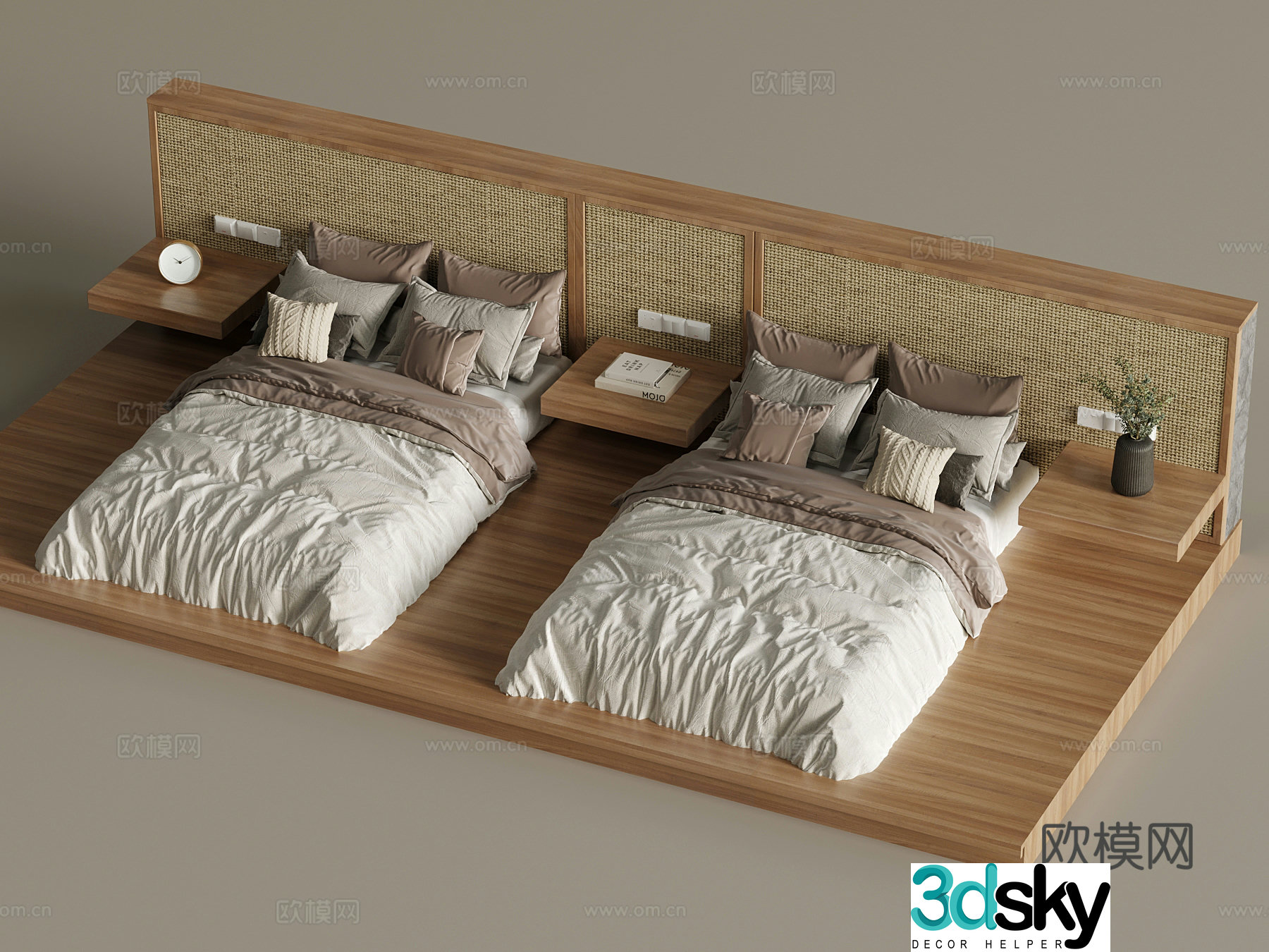 Double bed New Chinese style double bed B&B double bed 3D model