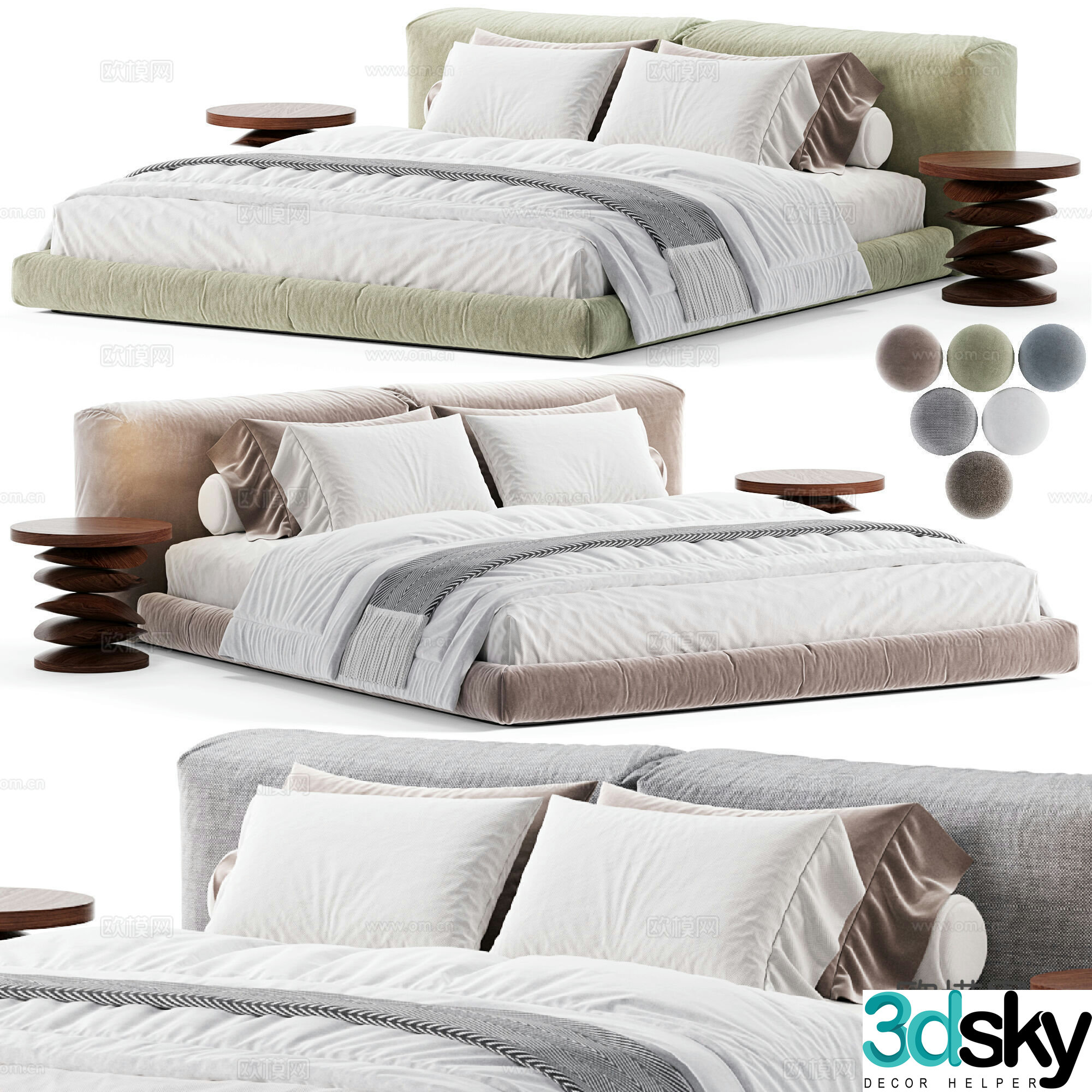 Modern cream style fabric double bed 3d model
