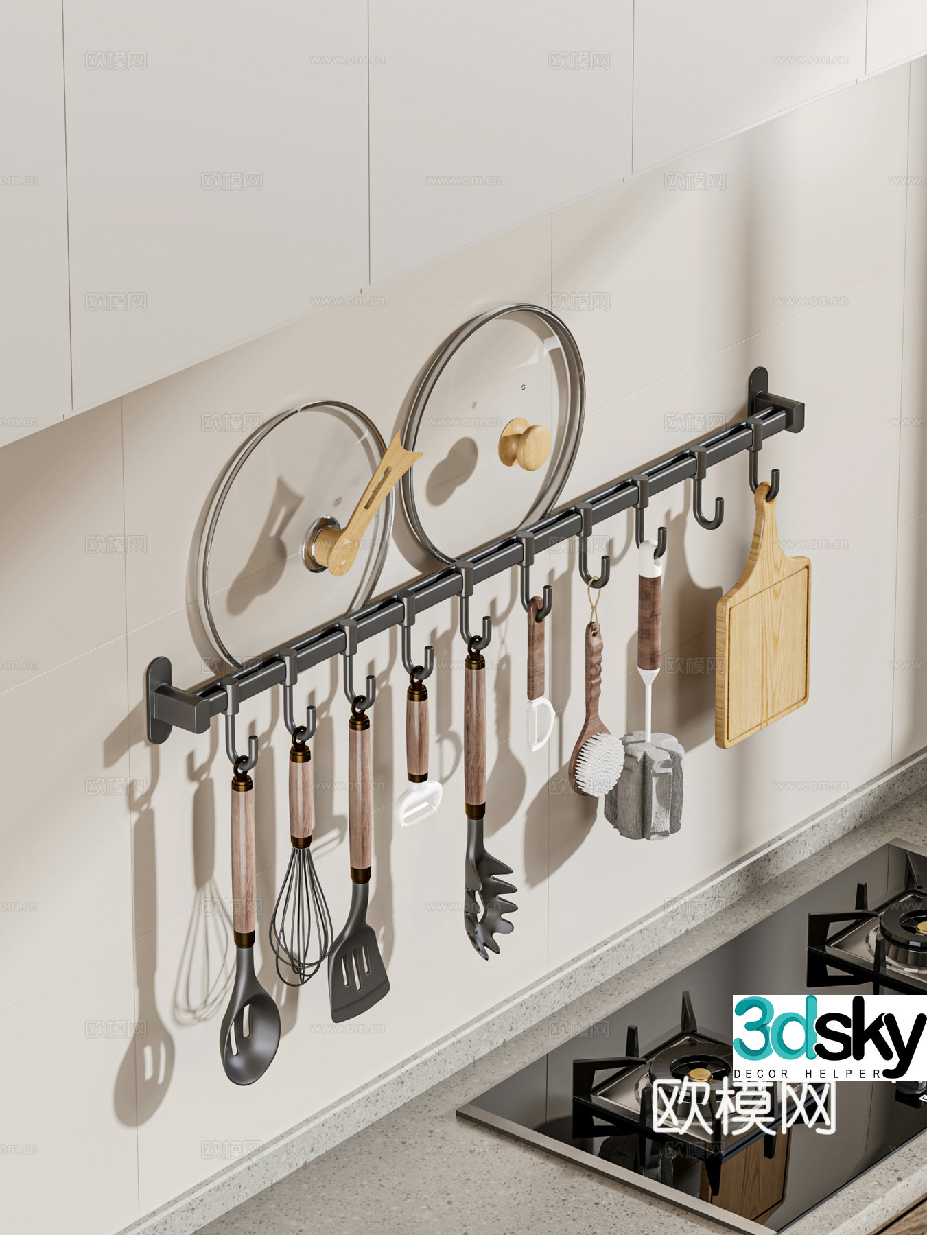 Modern kitchen pot lid rack kitchen utensil rack 3d model